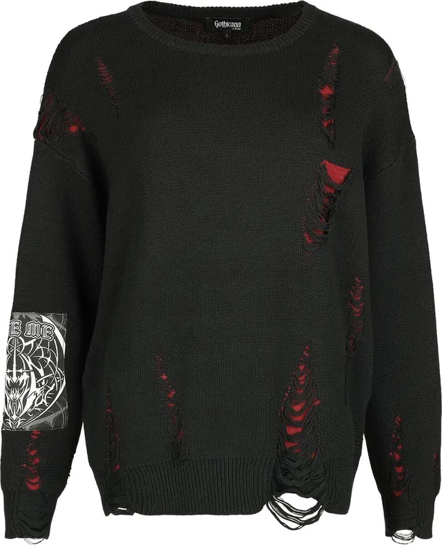 Gothicana by EMP Maglione Donna Nero Rosso M Destroyed