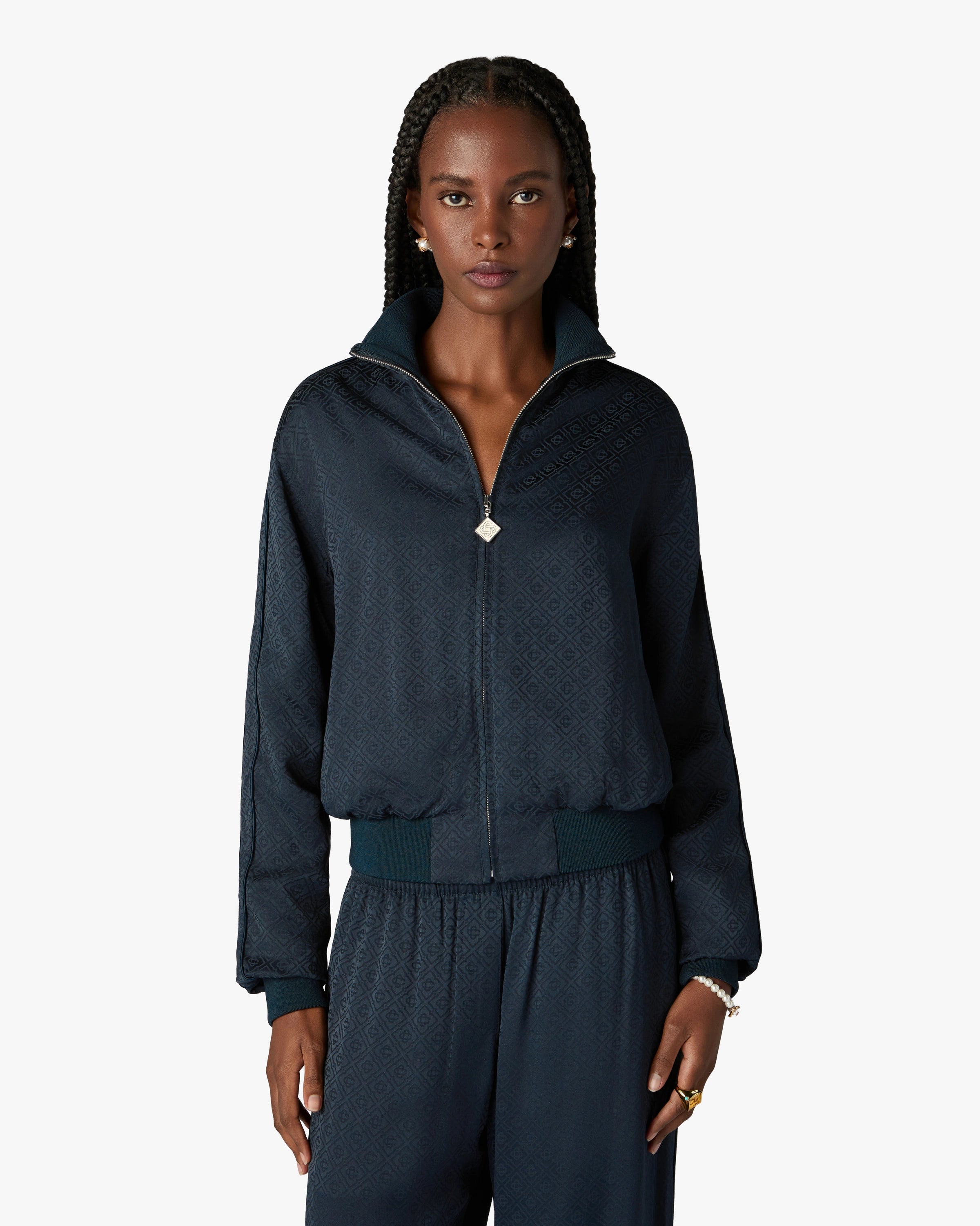 Casablanca Navy Monogram giacca tuta navy viscosa