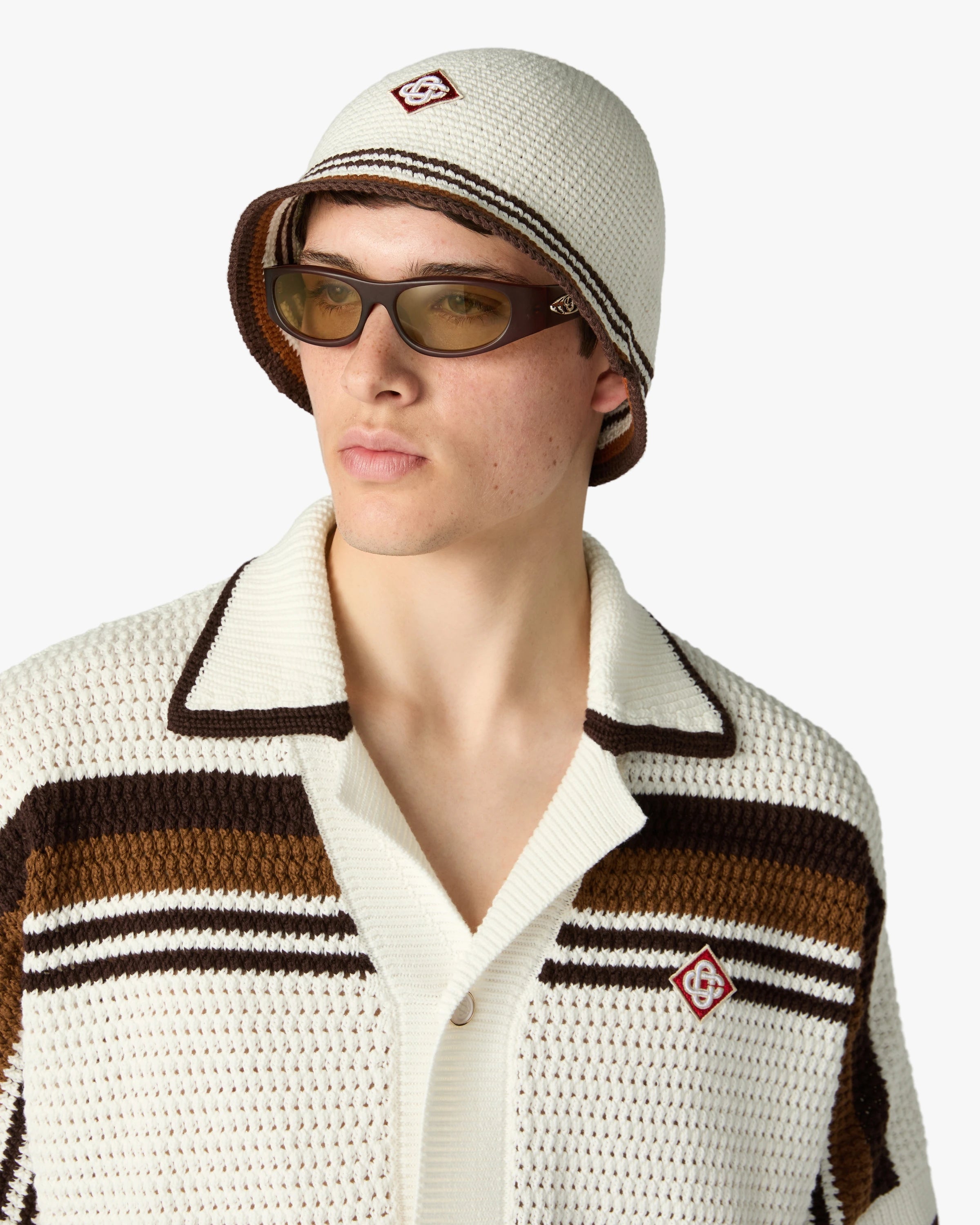 Casablanca Stripe Crochet cappello bucket bianco marrone