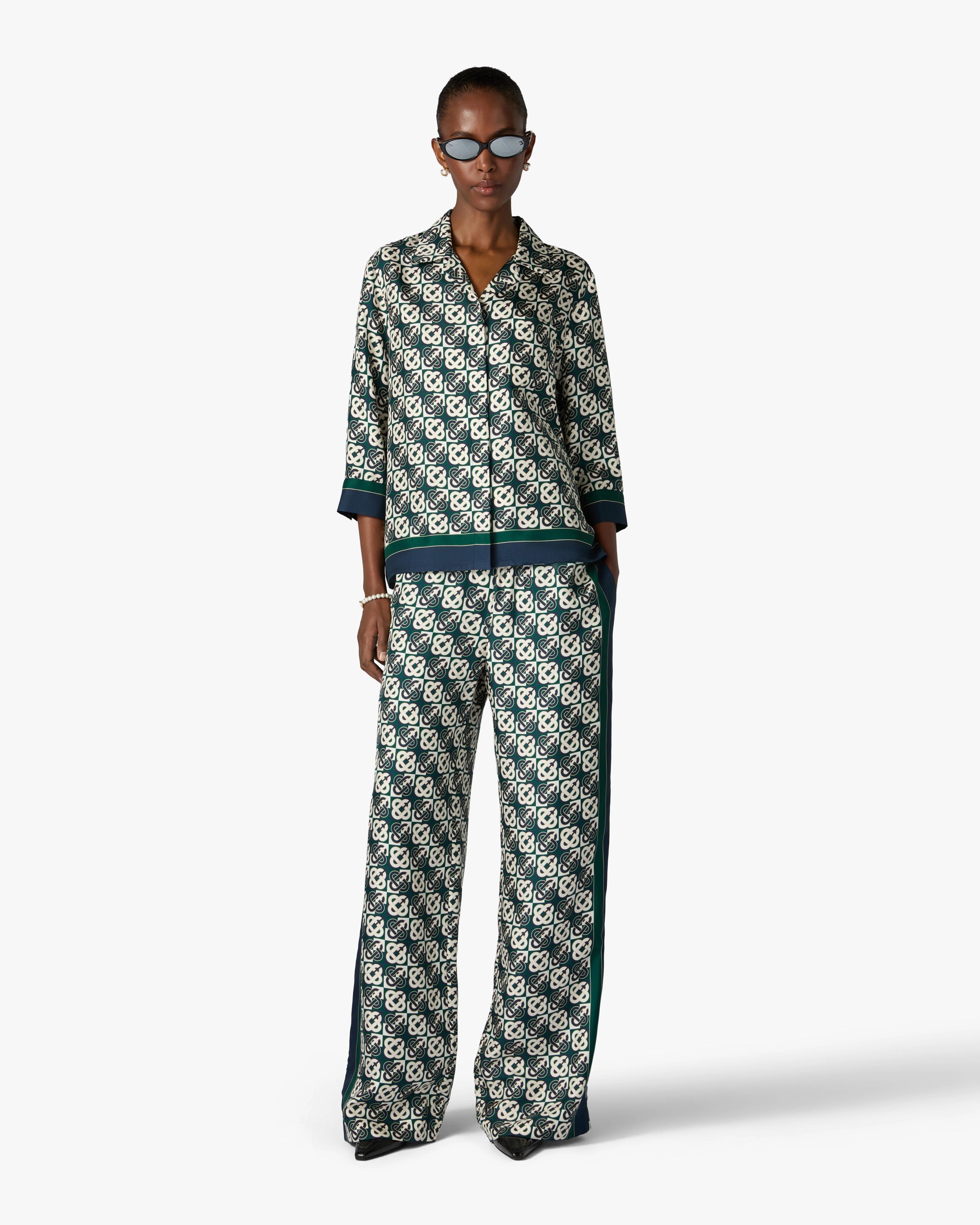 Casablanca Check Monogram camicia seta verde navy donna