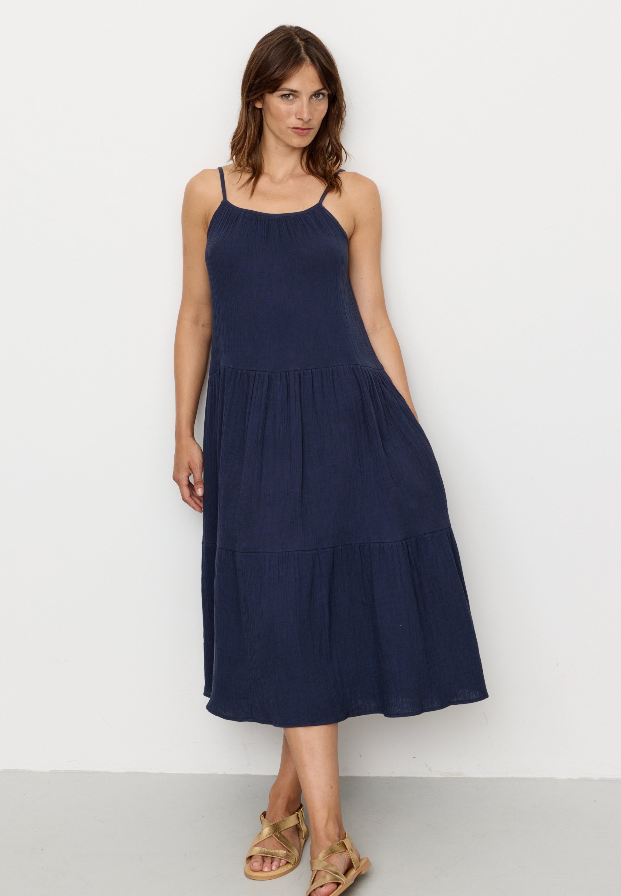Recolution Felicia vestito mussola cotone bio navy