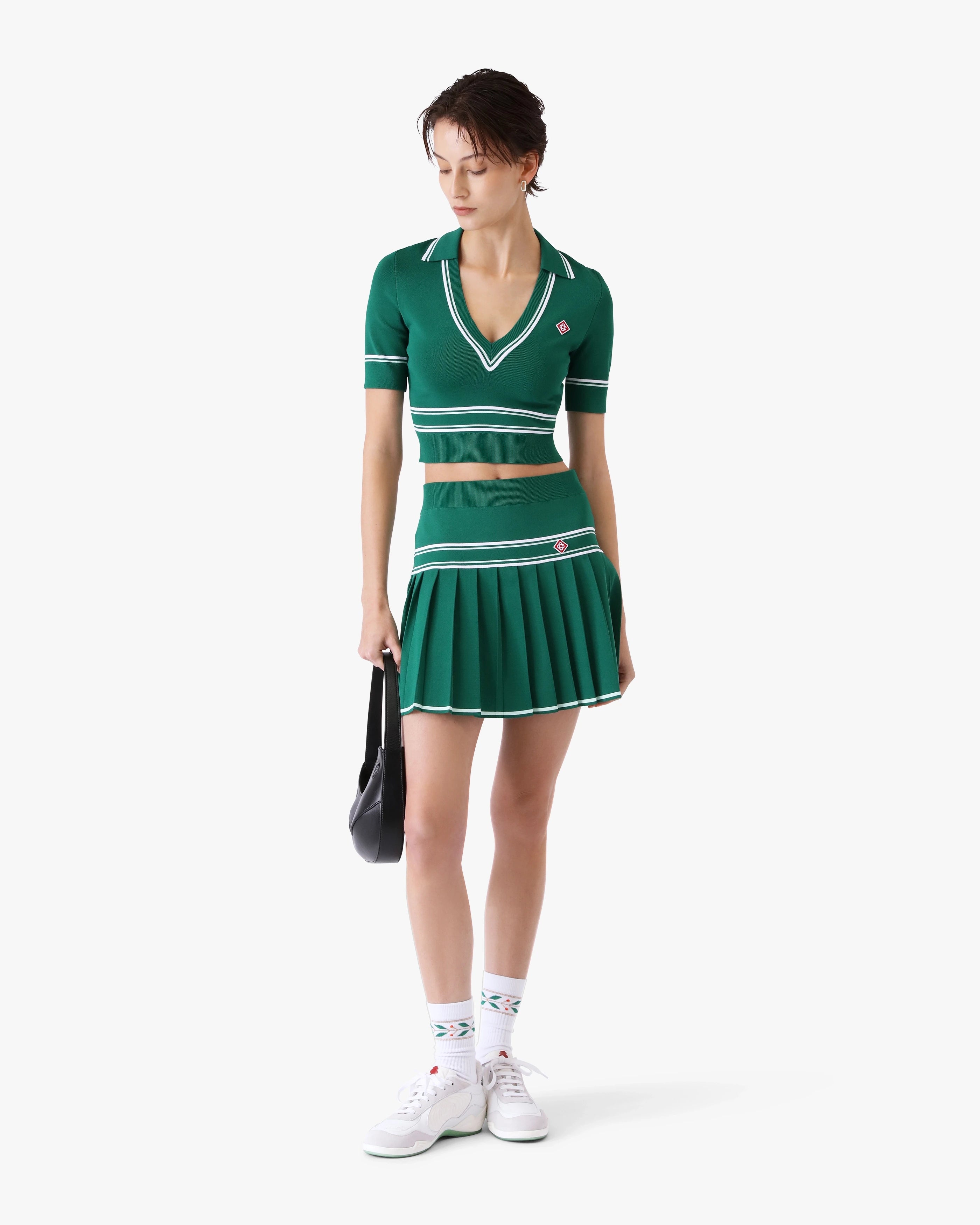 Casablanca Polo Cropped in Maglia Verde Scollo a V