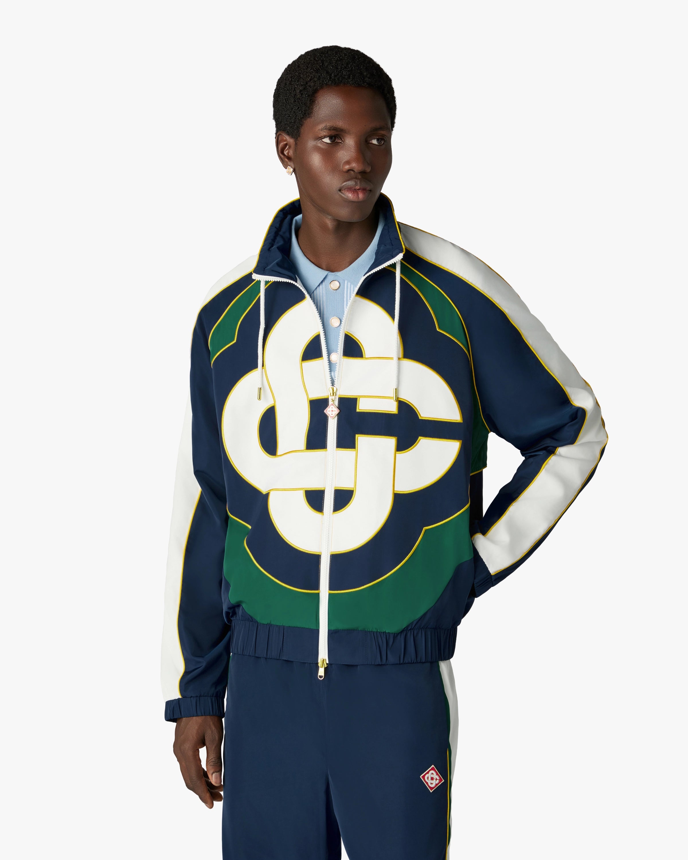 Casablanca Check Applique giacca antivento verde navy