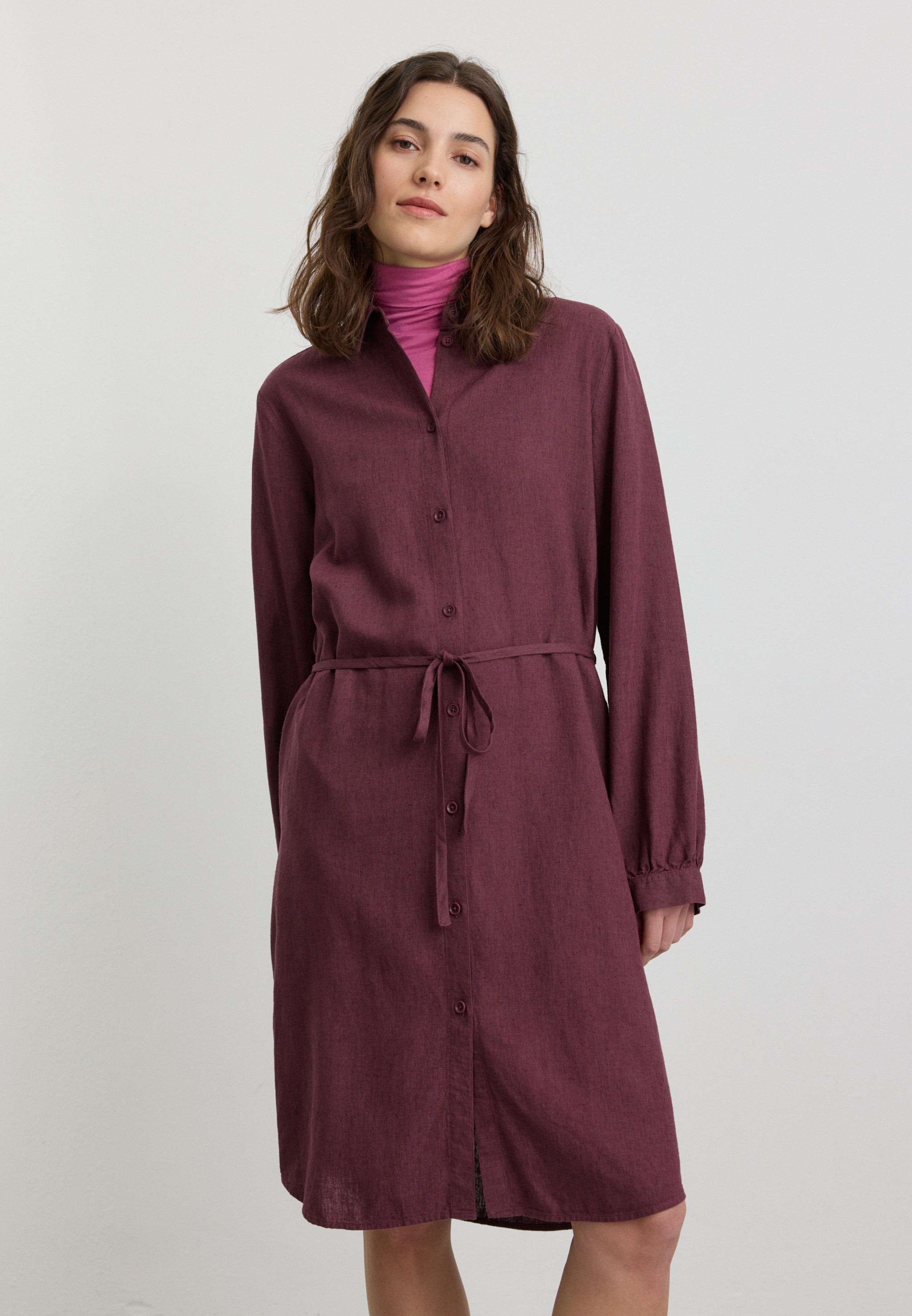 Recolution Melon vestito prugna lino cintura