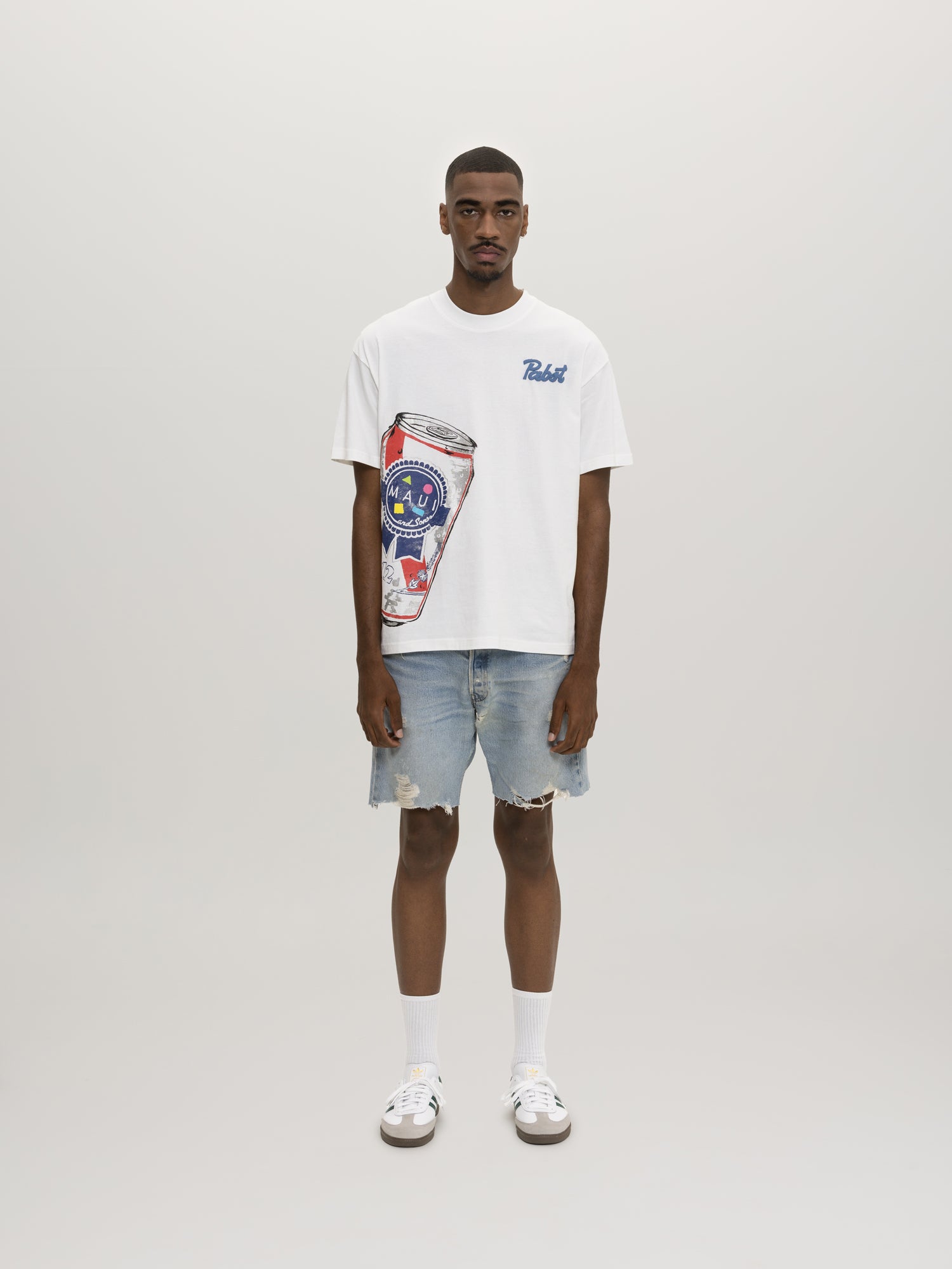 Maui and Sons x Pabst Blue Ribbon Crushed Can Puff Ink T-Shirt Bianca