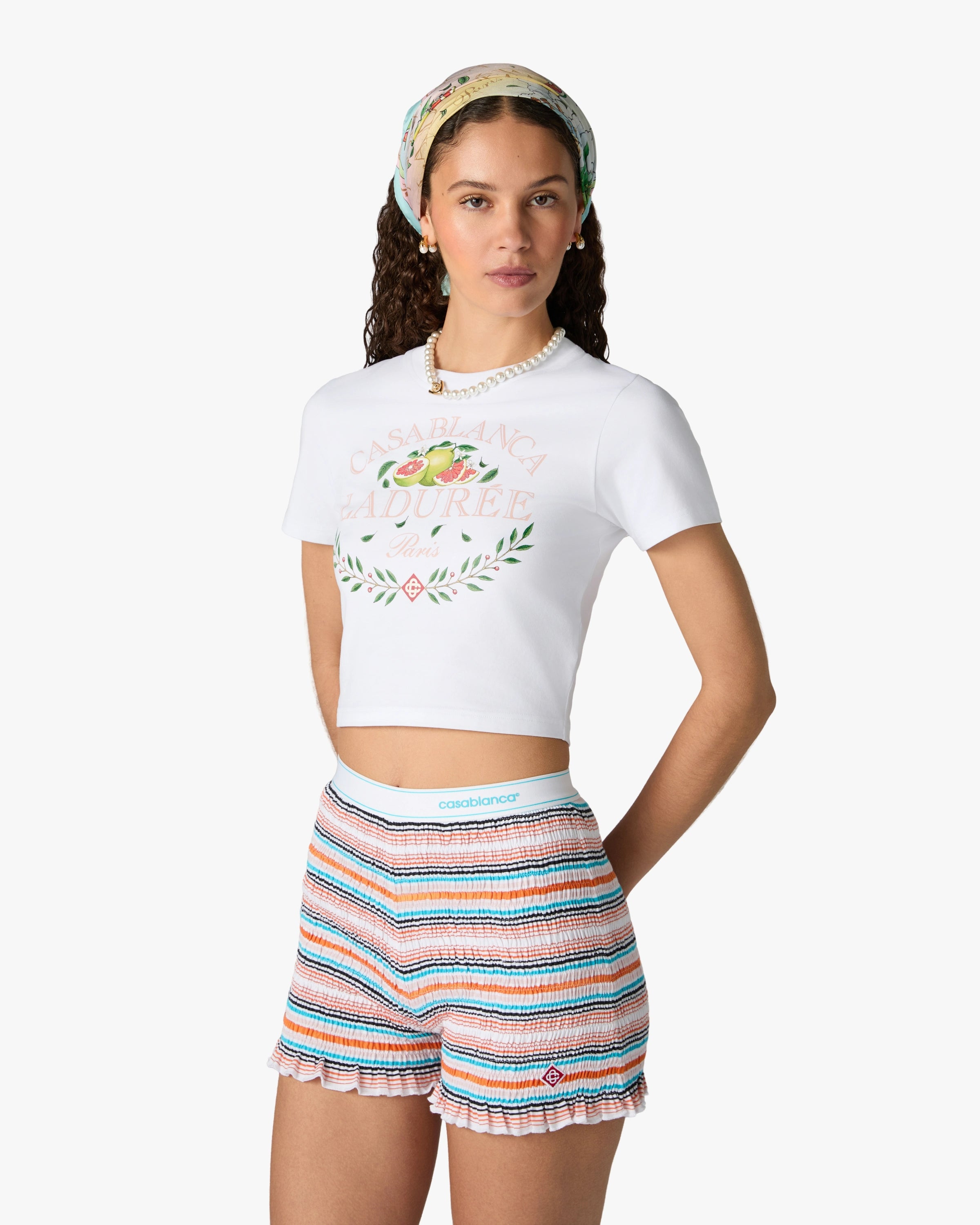 Casablanca Ladurée t-shirt cropped bianca donna