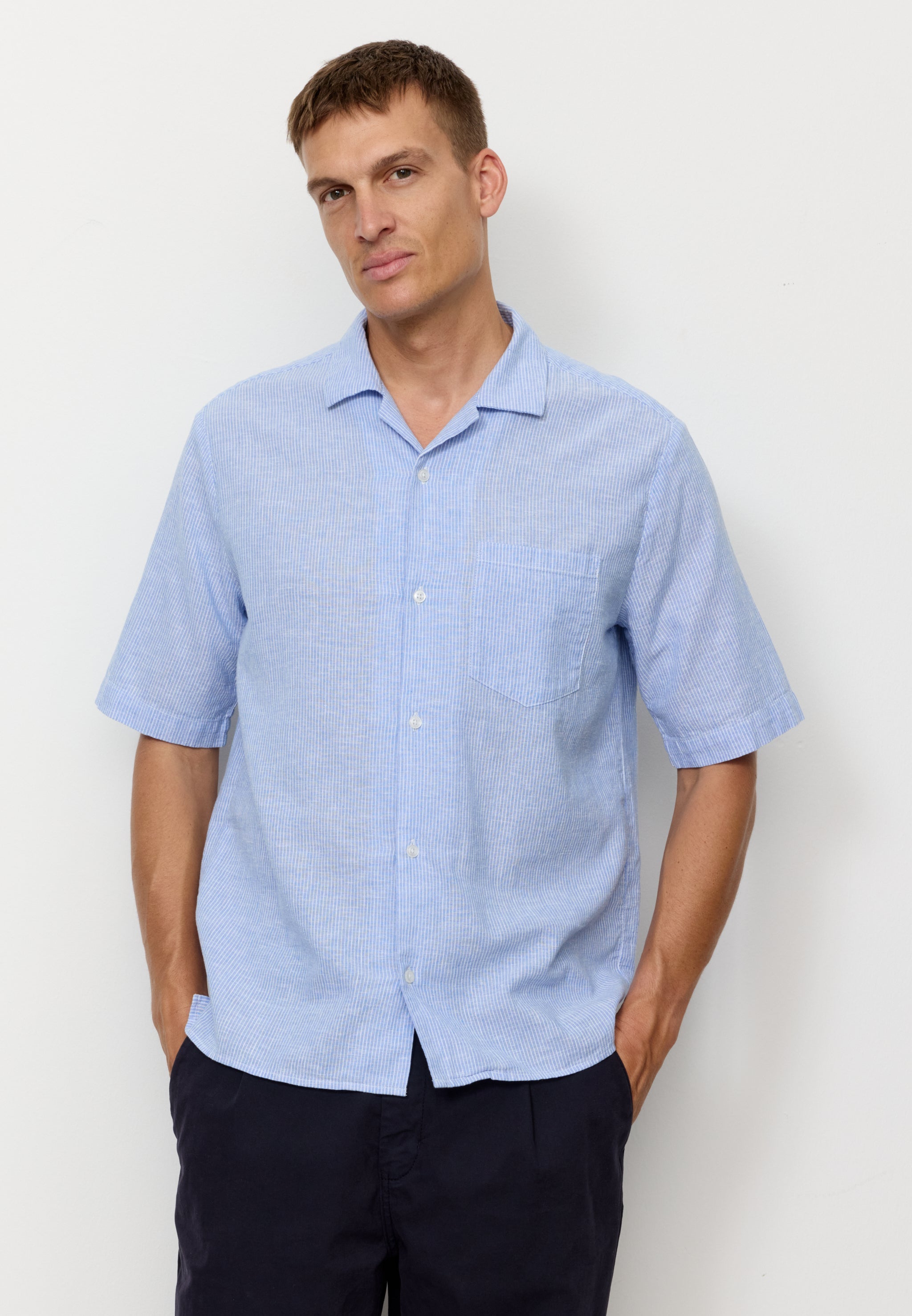 Recolution Cashew Stripes camicia lino blu a righe