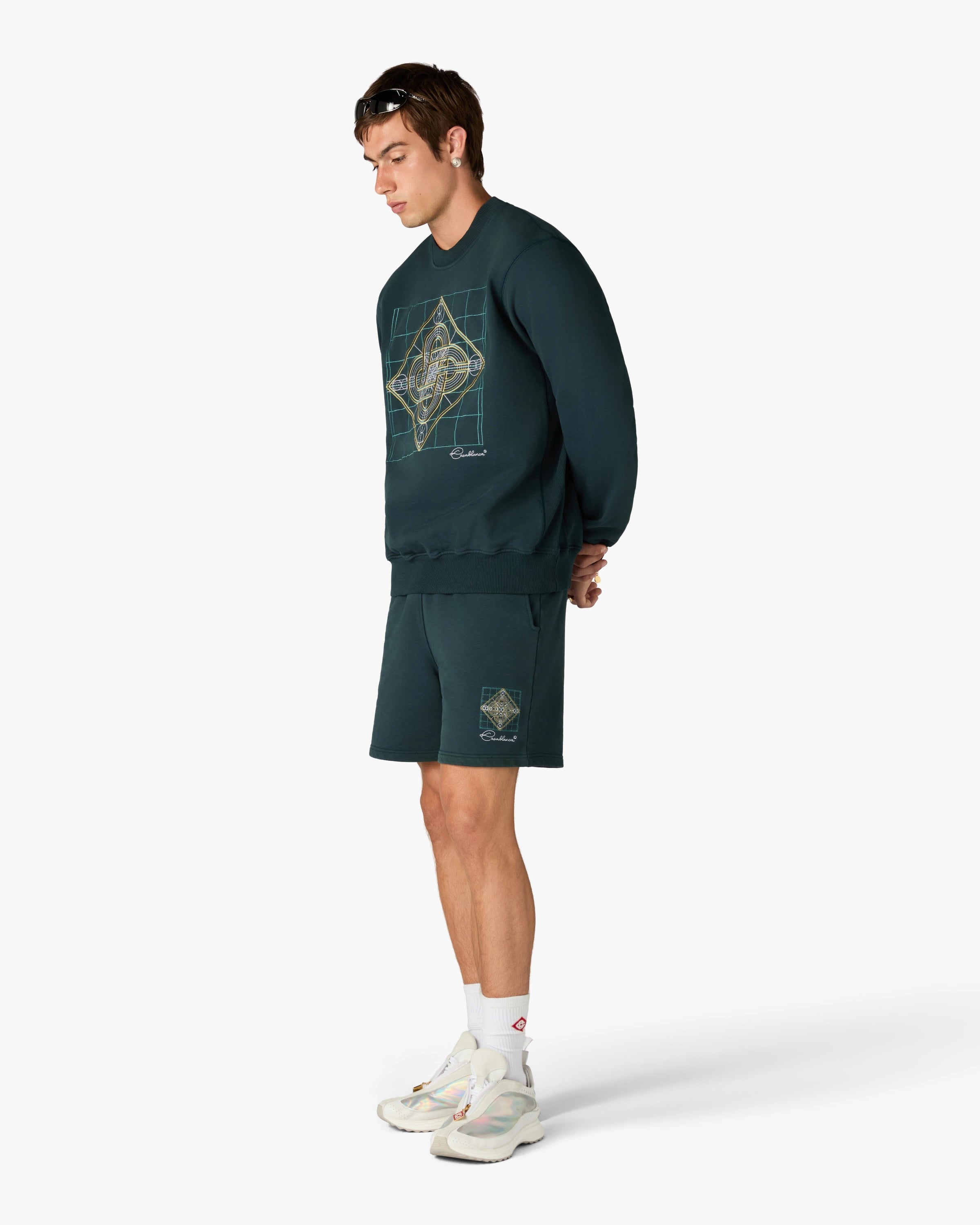 Casablanca Geometrie Sacree pantaloncini cotone verde petrolio