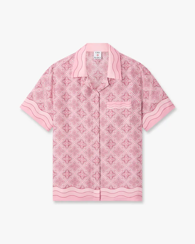 Casablanca Radiating Monogram camicia seta rosa S maniche corte
