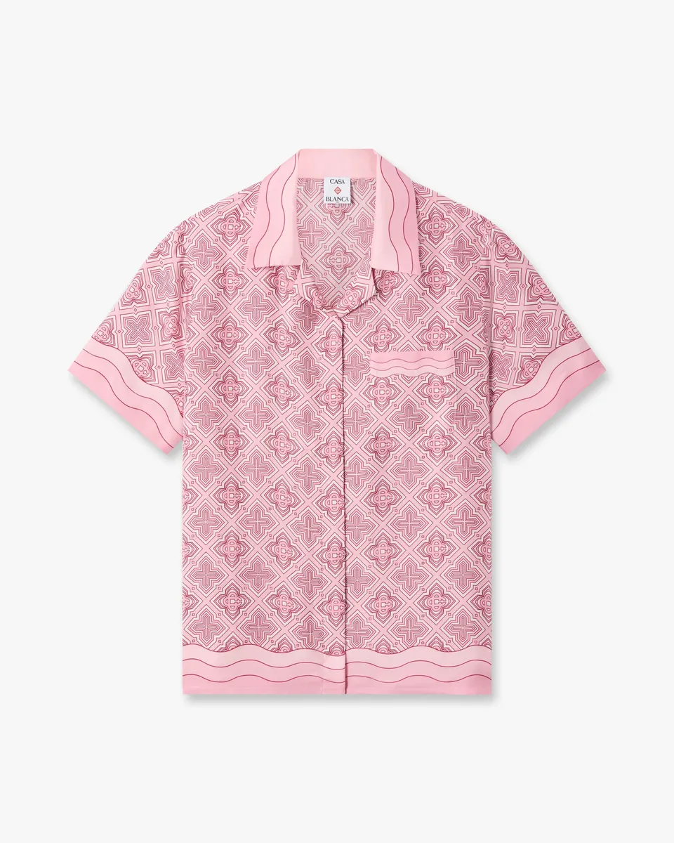 Casablanca Radiating Monogram camicia seta rosa S maniche corte