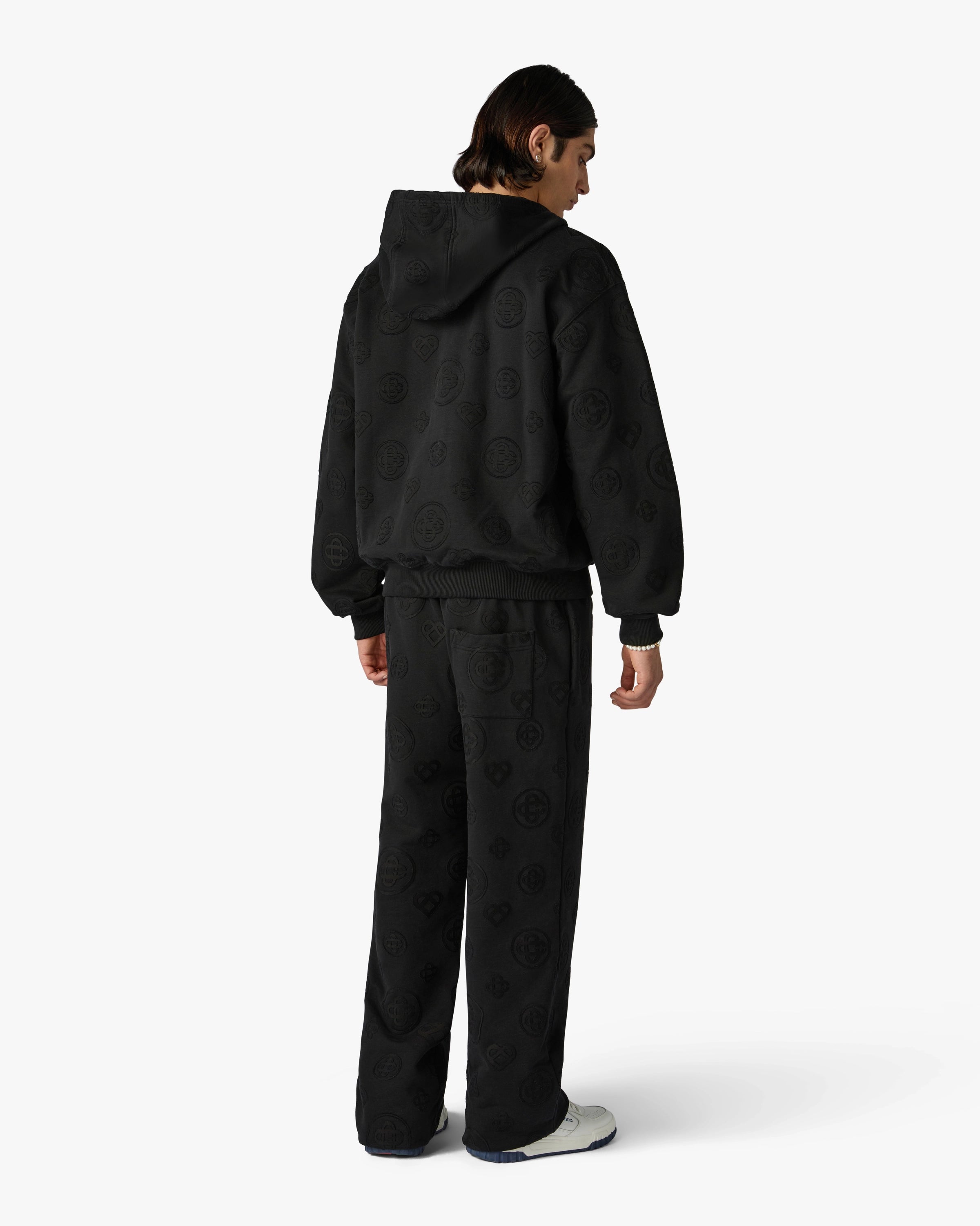 Casablanca Applique Monogram felpa cappuccio zip nero cotone