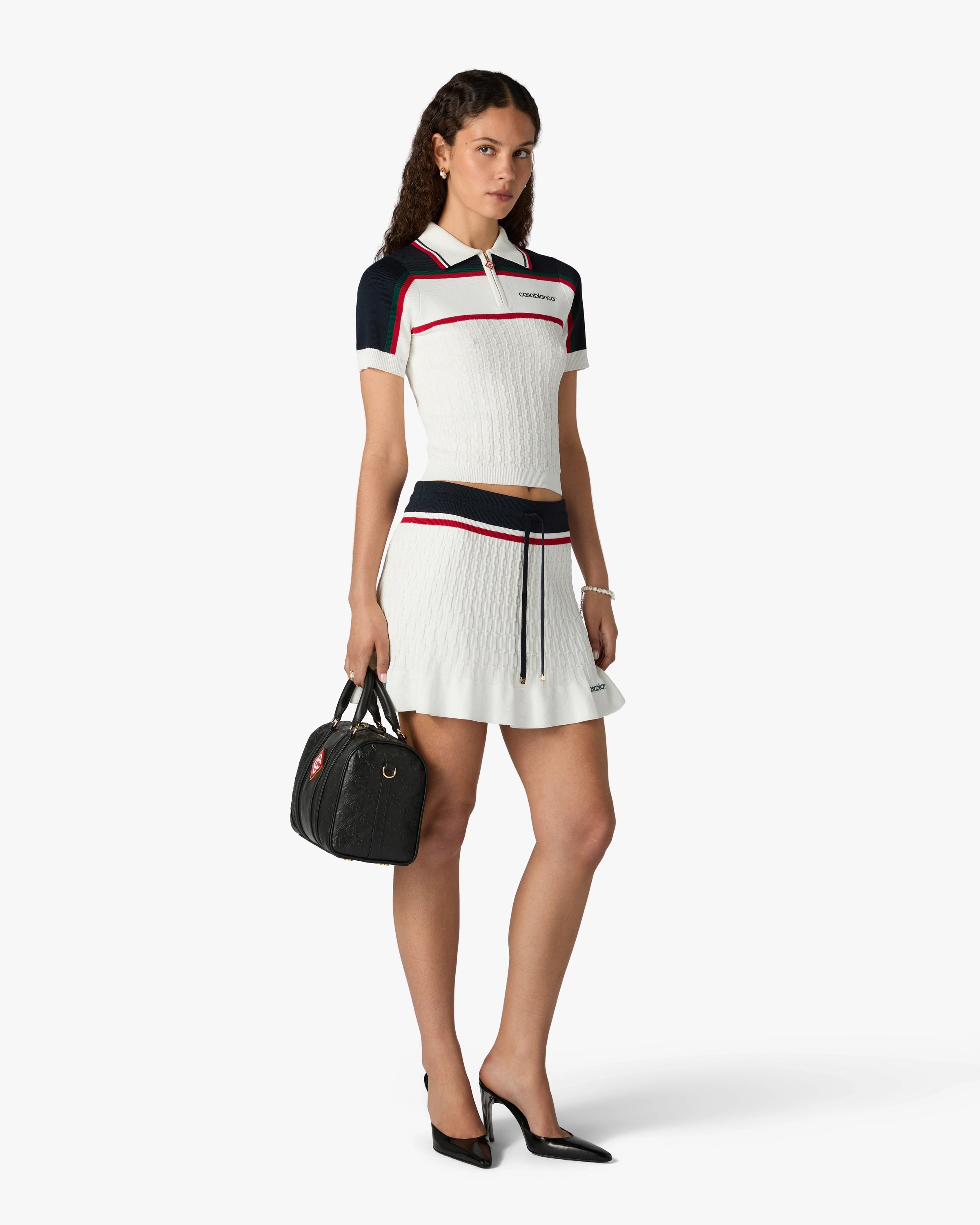 Casablanca Tennis minigonna crema navy maglia