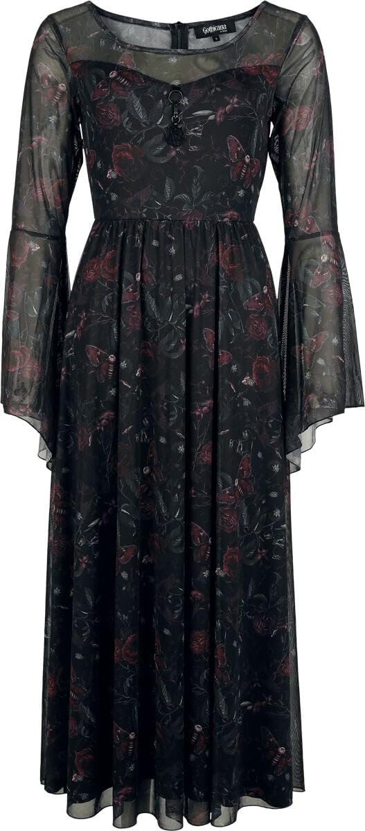 Gothicana by EMP Abito Lungo Nero stampa all-over taglia M
