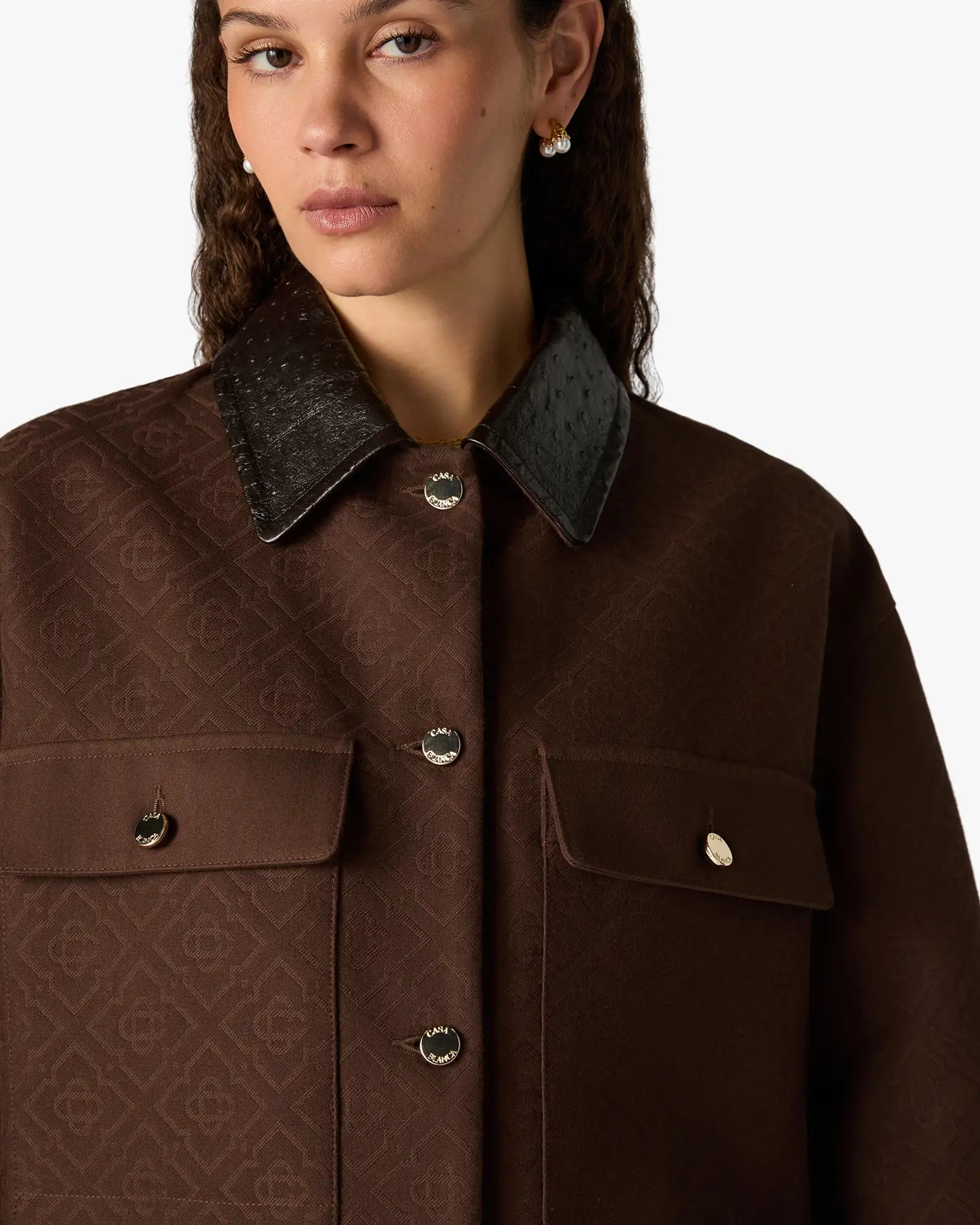 Casablanca Workwear giacca marrone pelle collo S