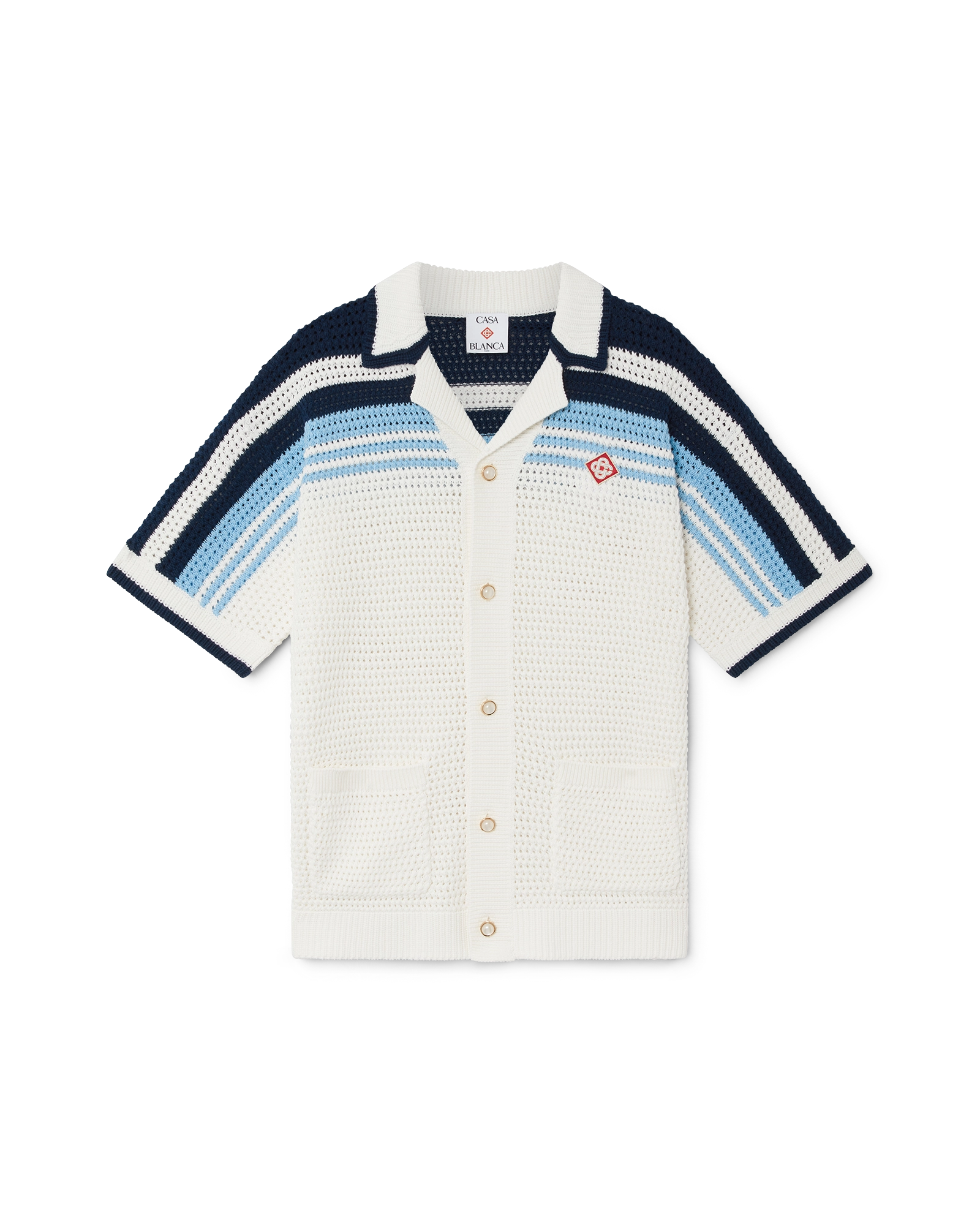 Casablanca Tennis Camicia Crochet Bianca Blu Cotone