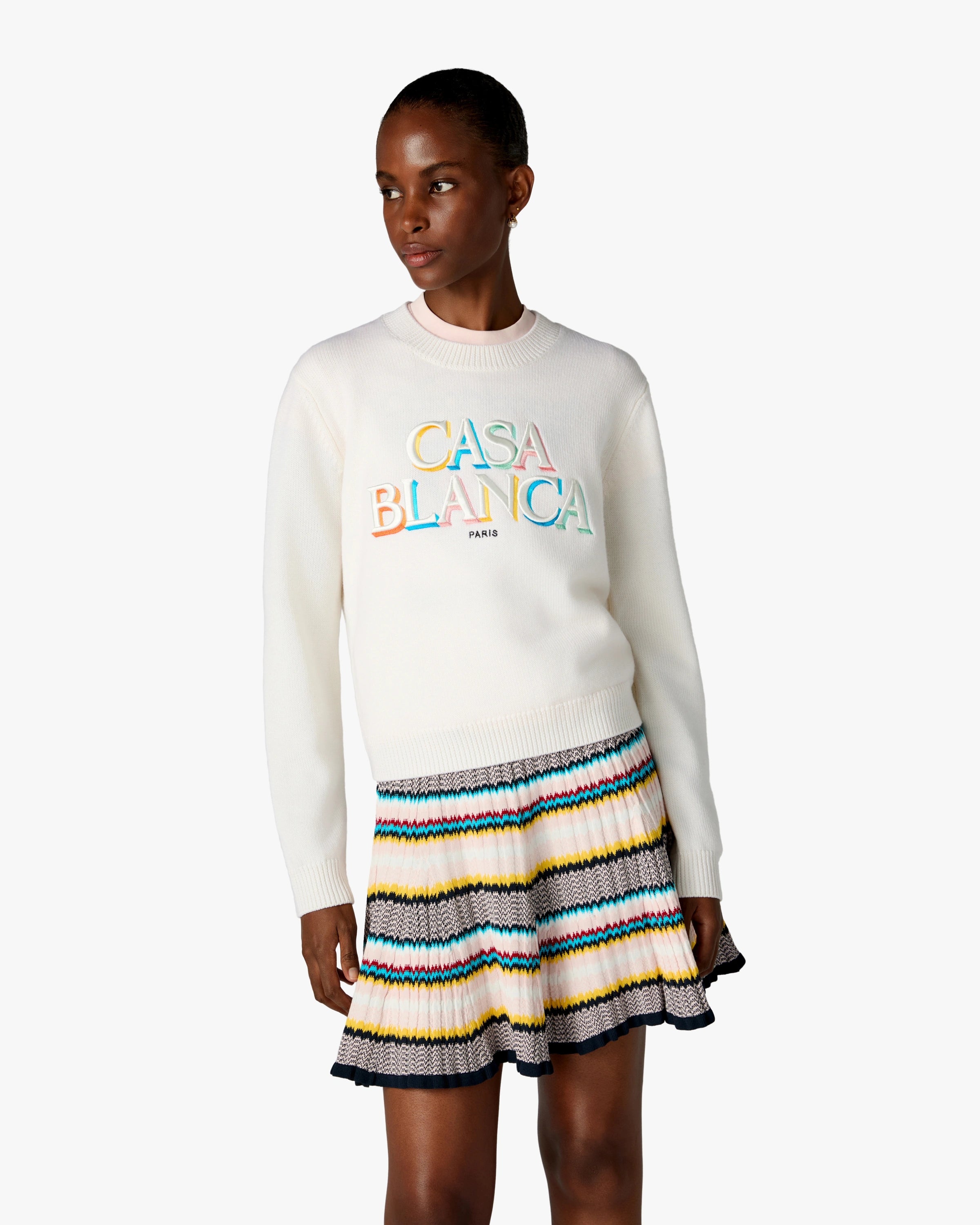 Casablanca Stacked Logo maglione crema lana merino