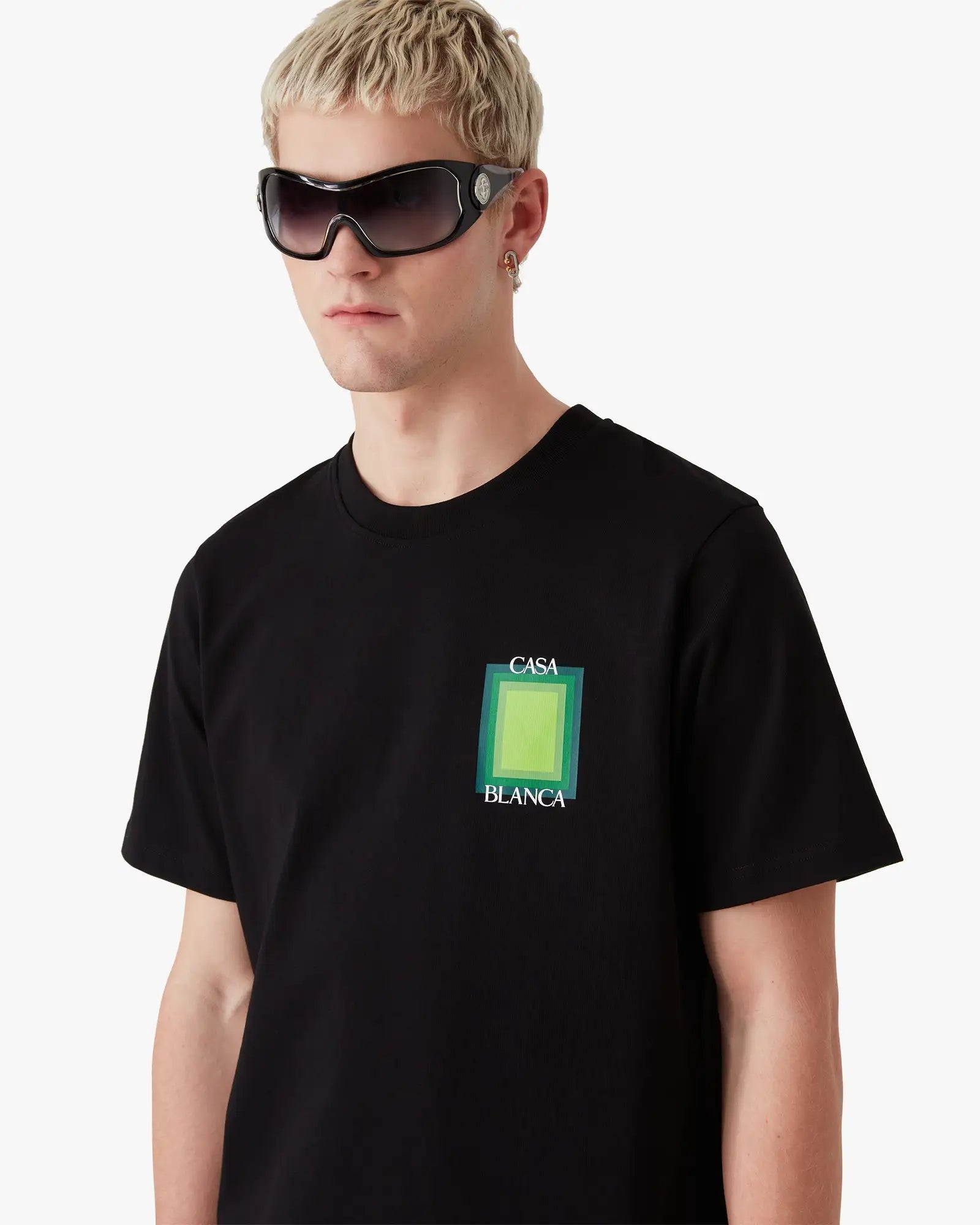 Casablanca Square Logo t-shirt nera maniche corte cotone