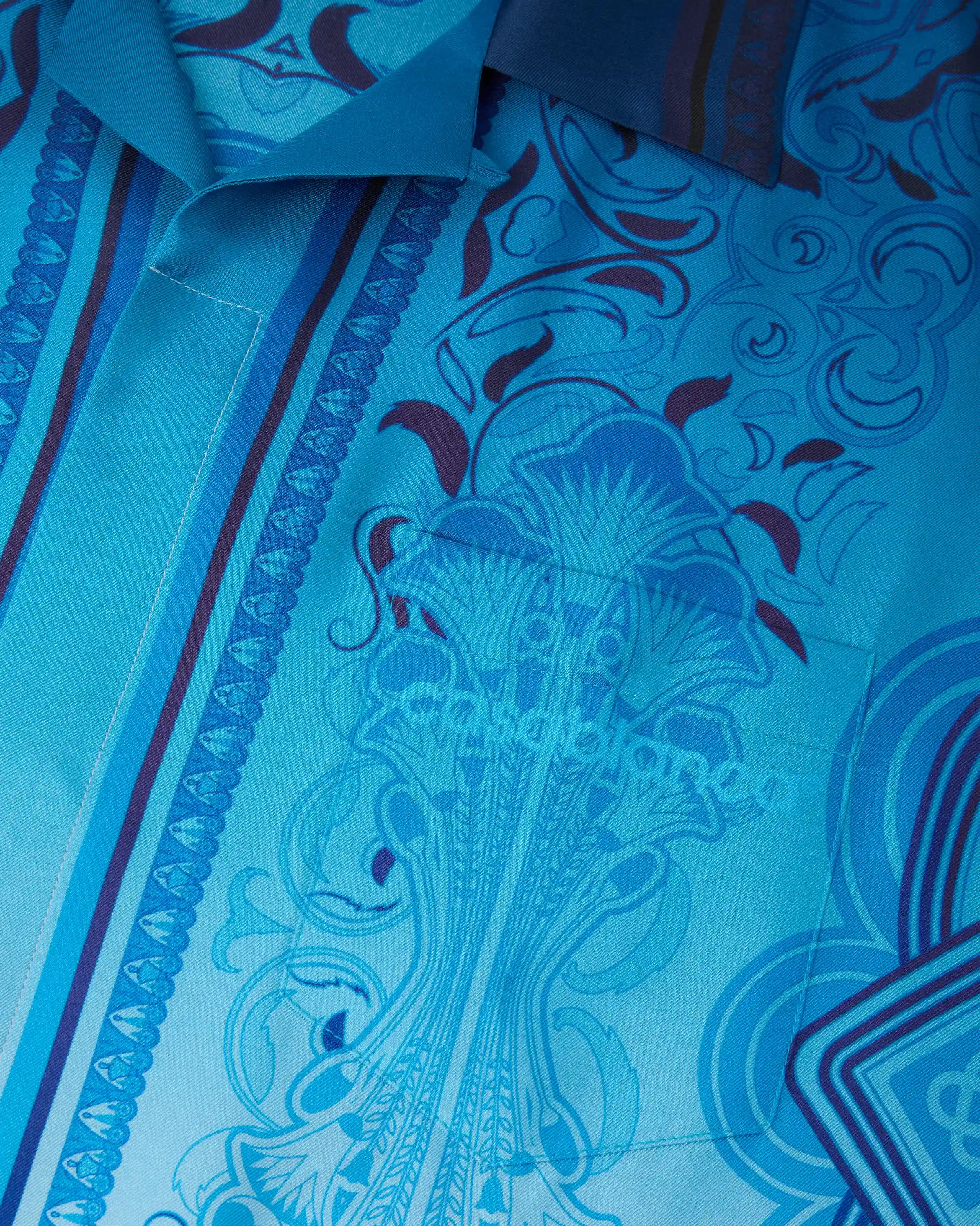 Casablanca Egyptian Rug camicia seta blu maniche corte