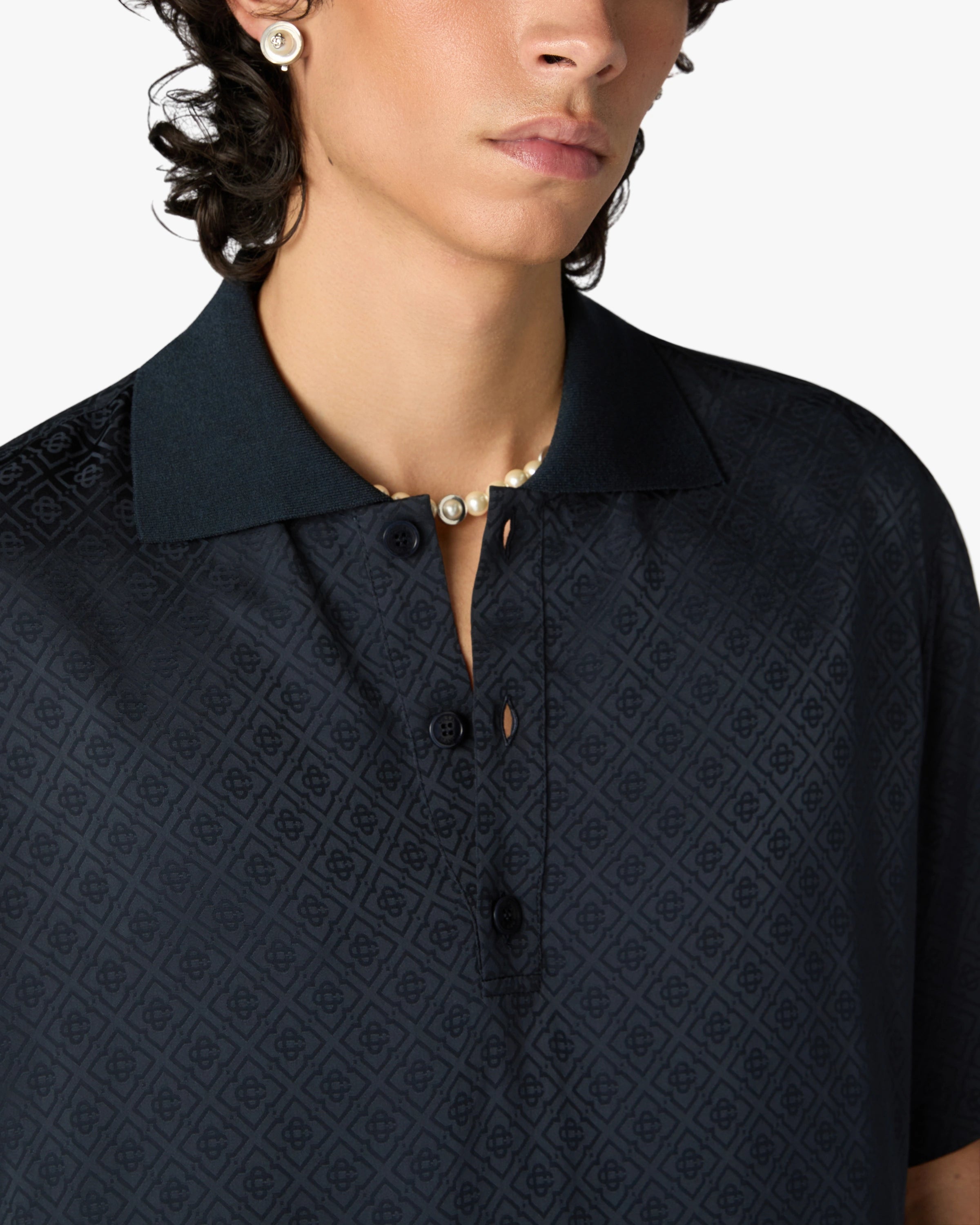 Casablanca Knit Collar polo uomo blu navy viscosa