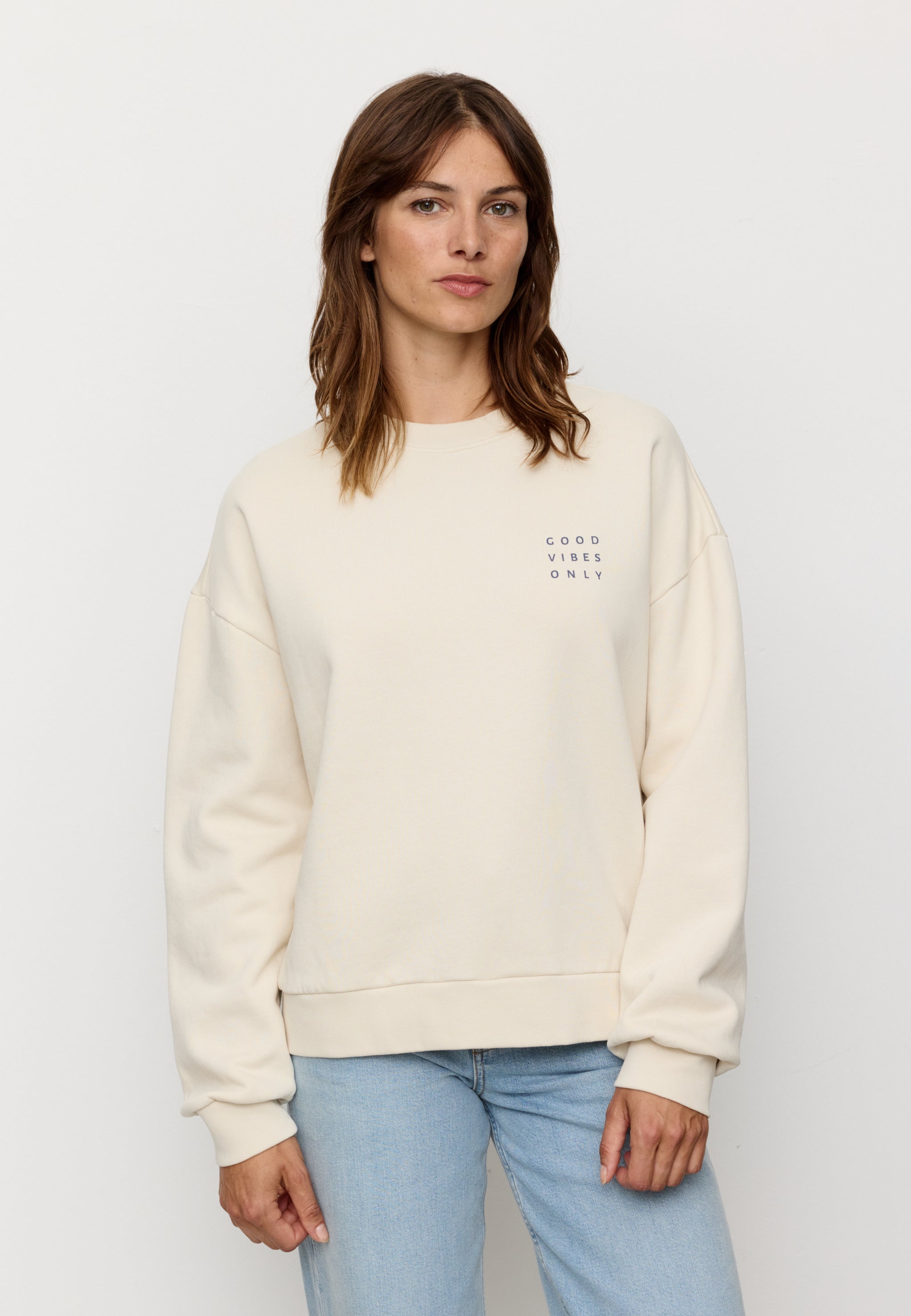 Recolution Nerine Good Vibes felpa bianco cotone bio
