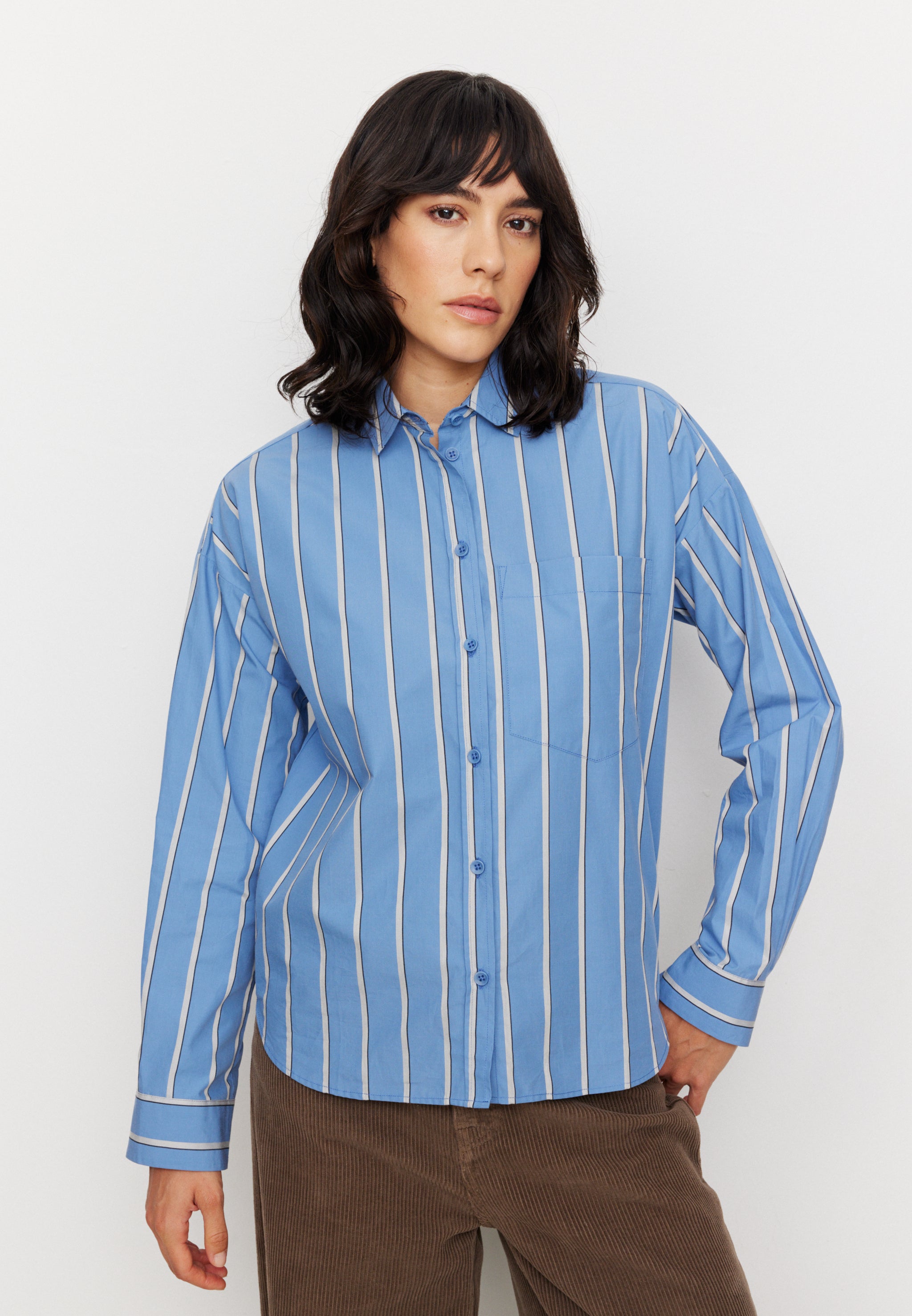 Recolution Forsythia Stripes camicia donna blue cotone bio