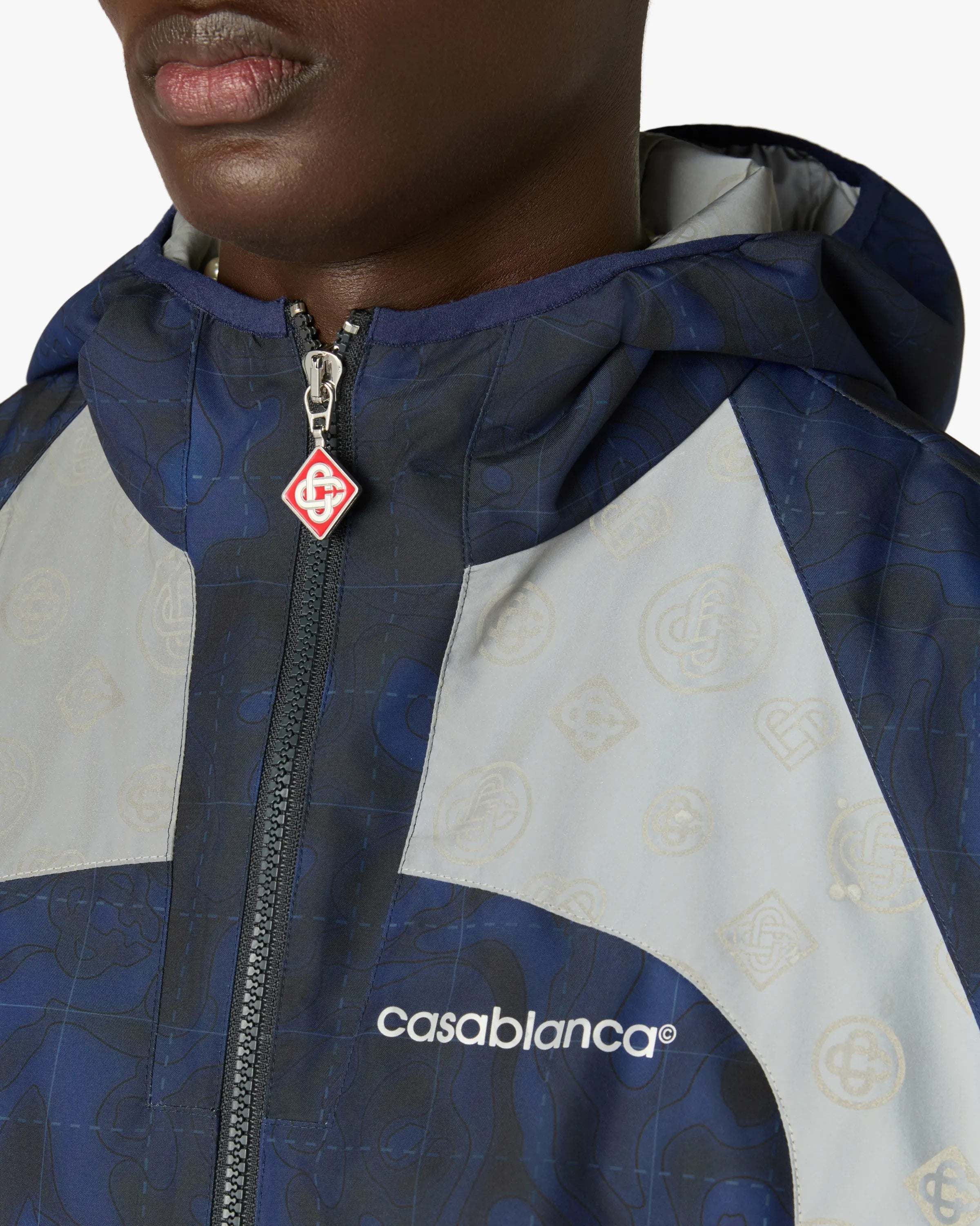 Casablanca Heatmap giacca cappuccio blu zip con coulisse