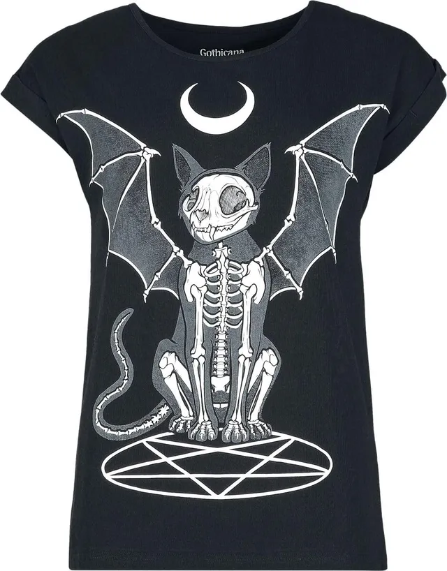 Gothicana by EMP Gatto Glow t-shirt nera effetto buio