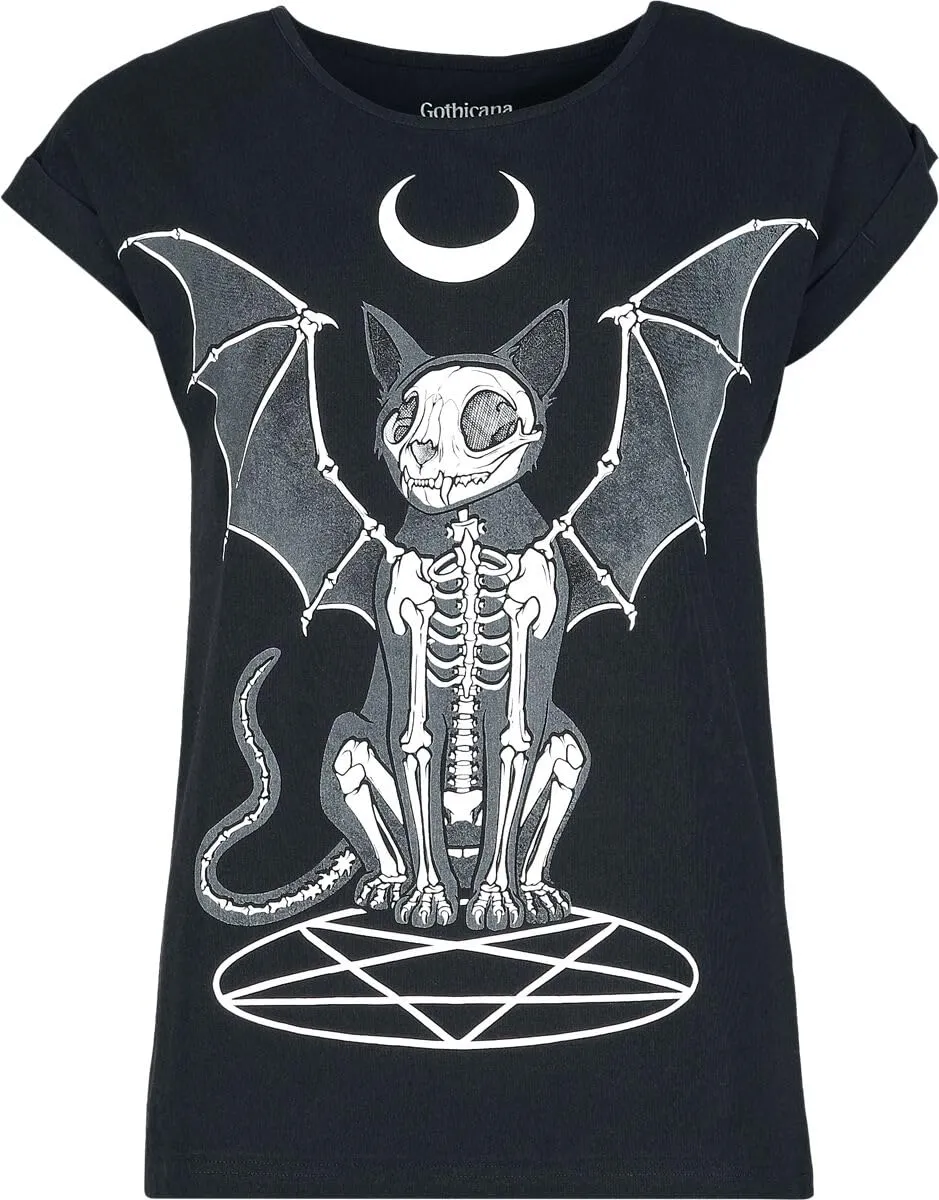 Gothicana by EMP Gatto Glow t-shirt nera effetto buio