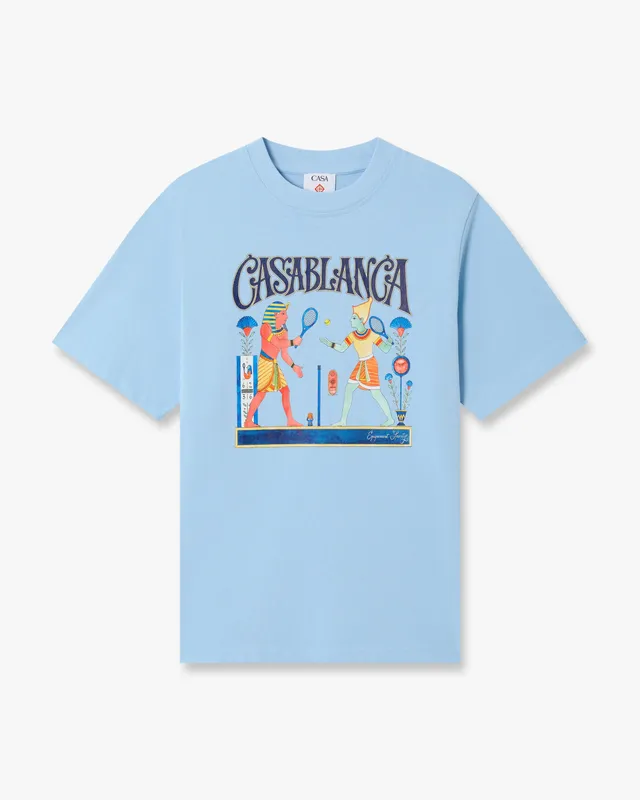 Casablanca Egyptian Tennis Match t-shirt uomo azzurra cotone