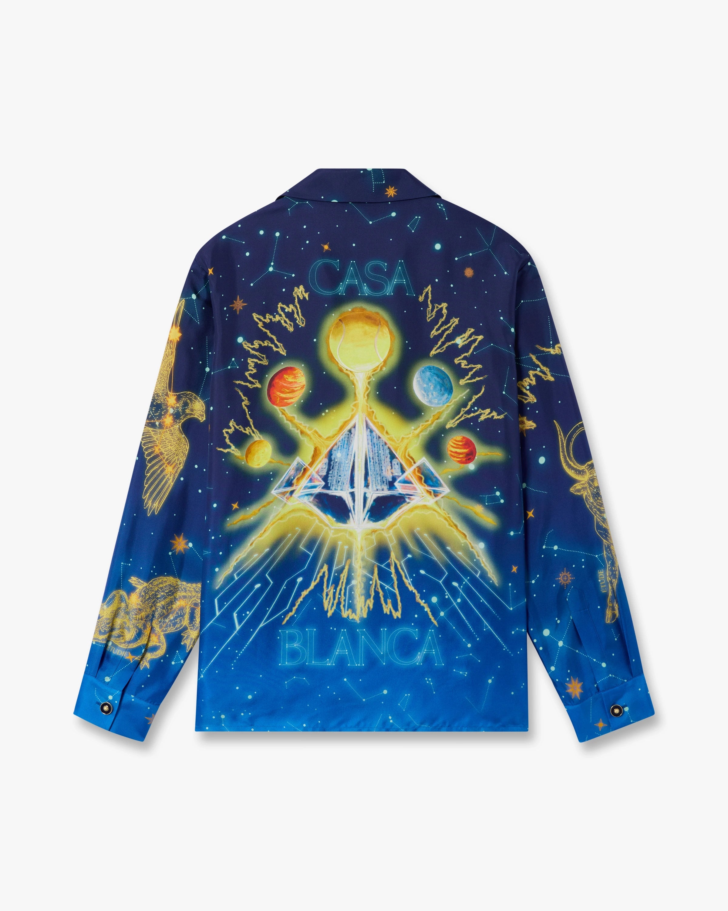 Casablanca Astrology camicia in seta blu maniche lunghe