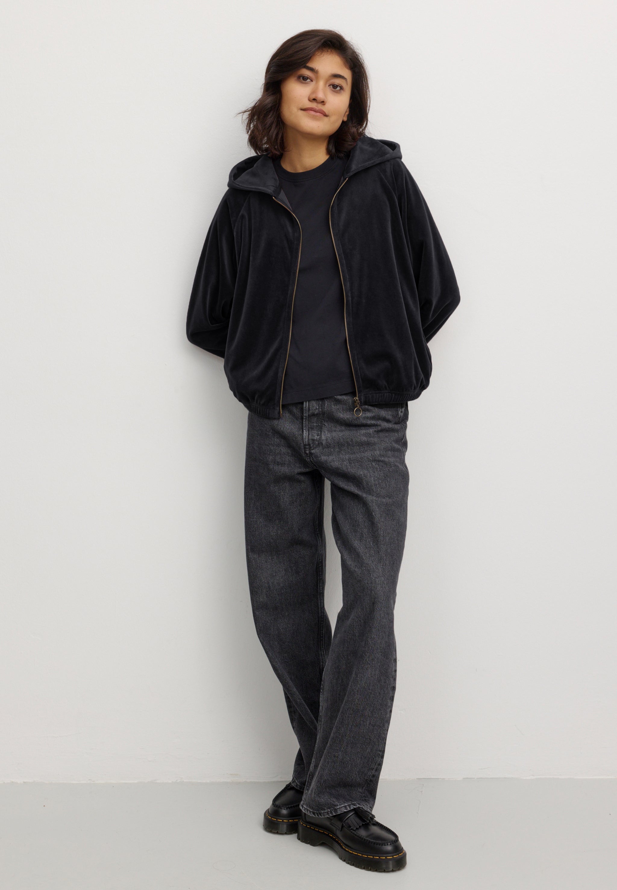 Recolution Heliconia felpa zip nera cotone bio