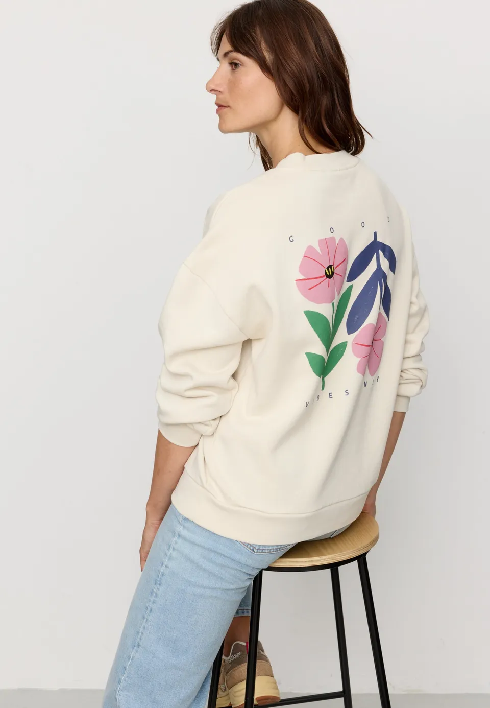 Recolution Nerine Good Vibes felpa bianco cotone bio