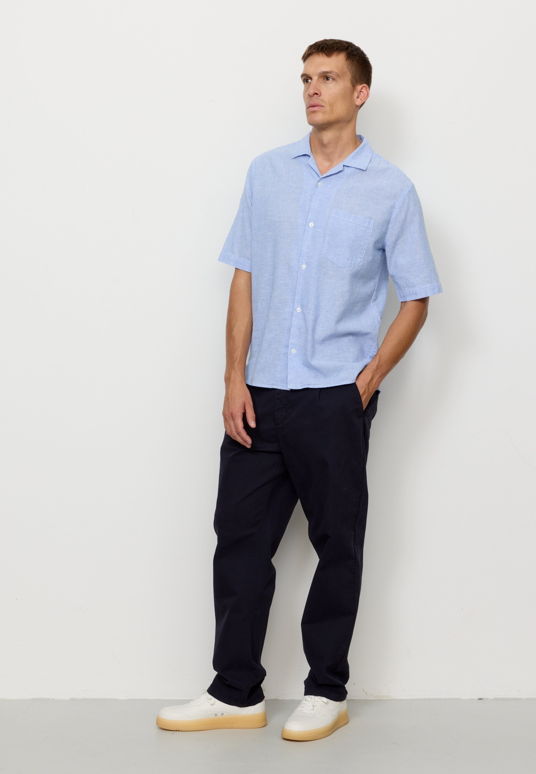 Recolution Cashew Stripes camicia lino blu a righe