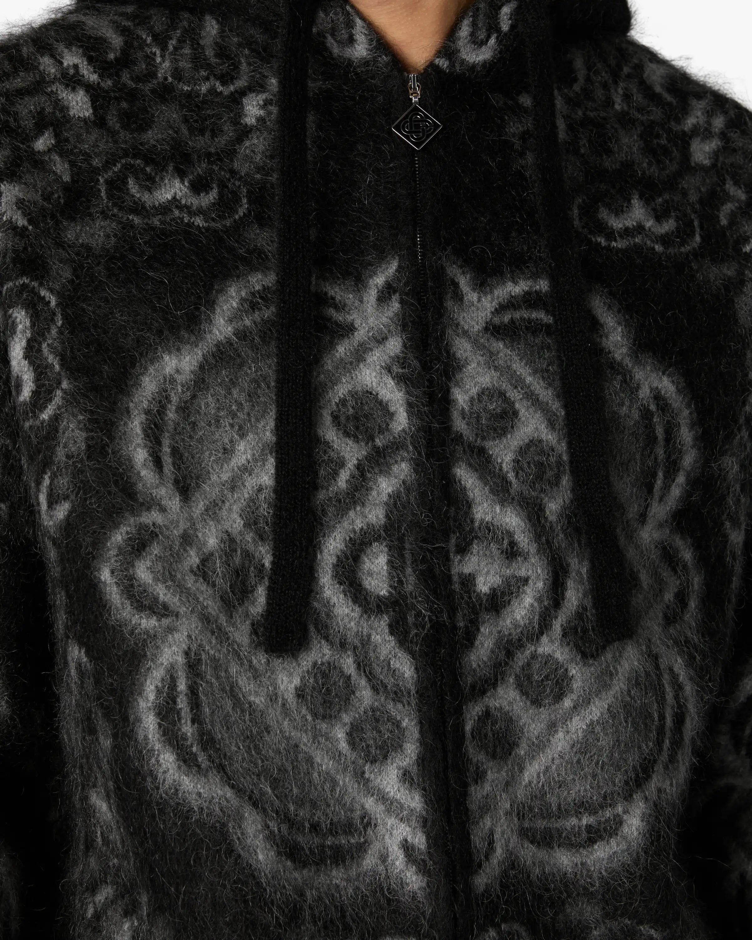 Casablanca Carpet felpa con cappuccio mohair nera lana