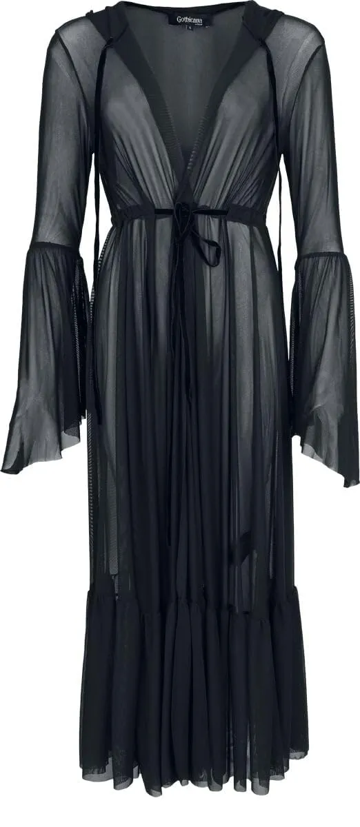 Gothicana Vailed in Darkness Dramatic Hooded Duster cardigan nero XL cappuccio