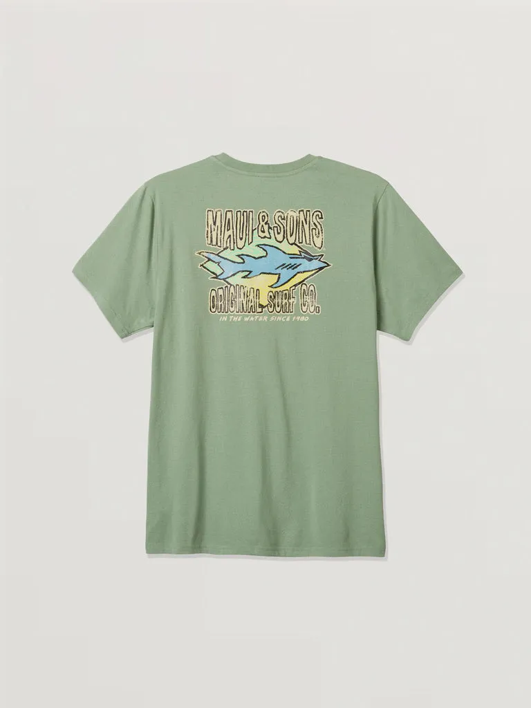 Maui and Sons Shark Surf T-Shirt verde salvia