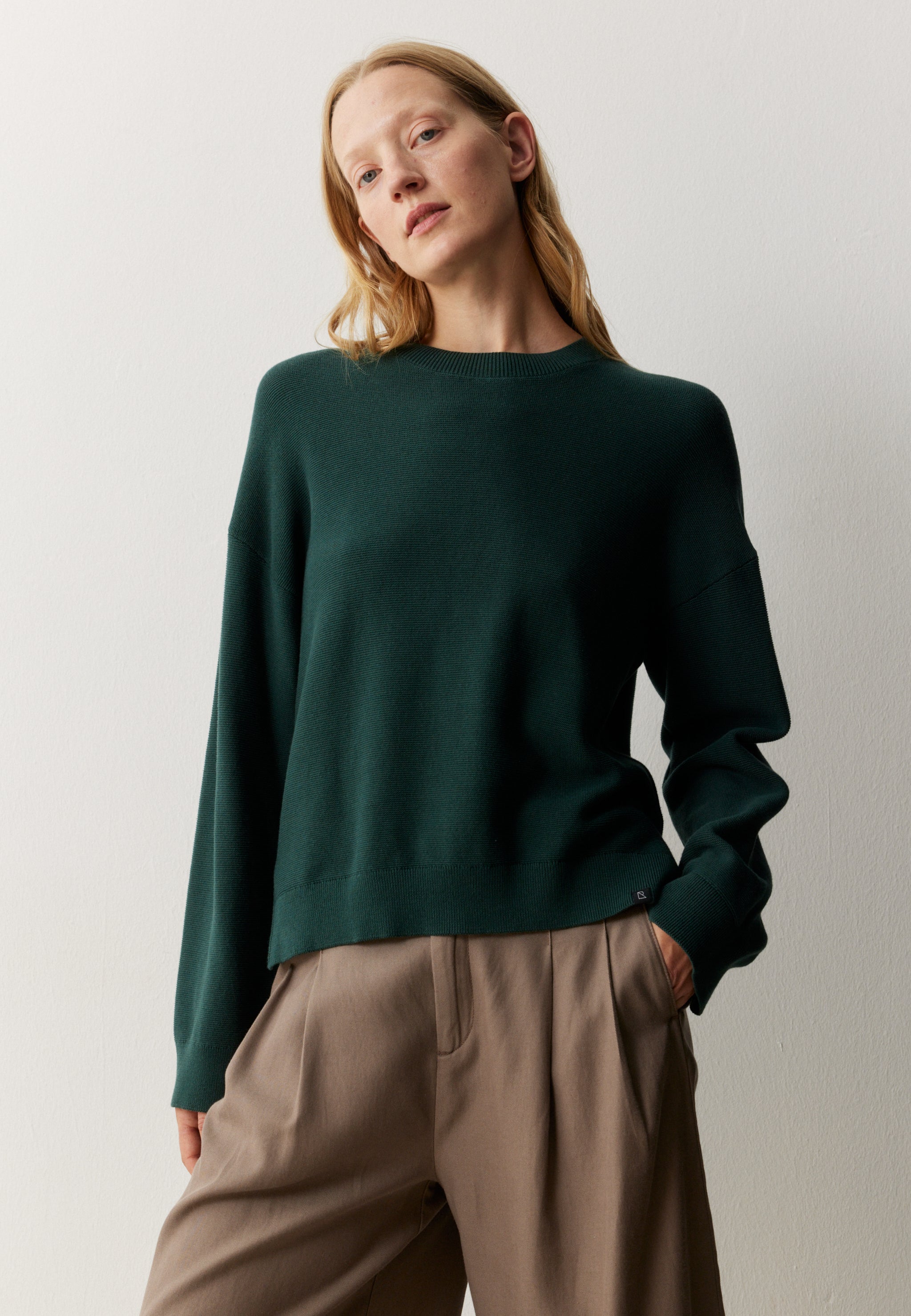 Recolution Gingko pullover verde scuro cotone bio