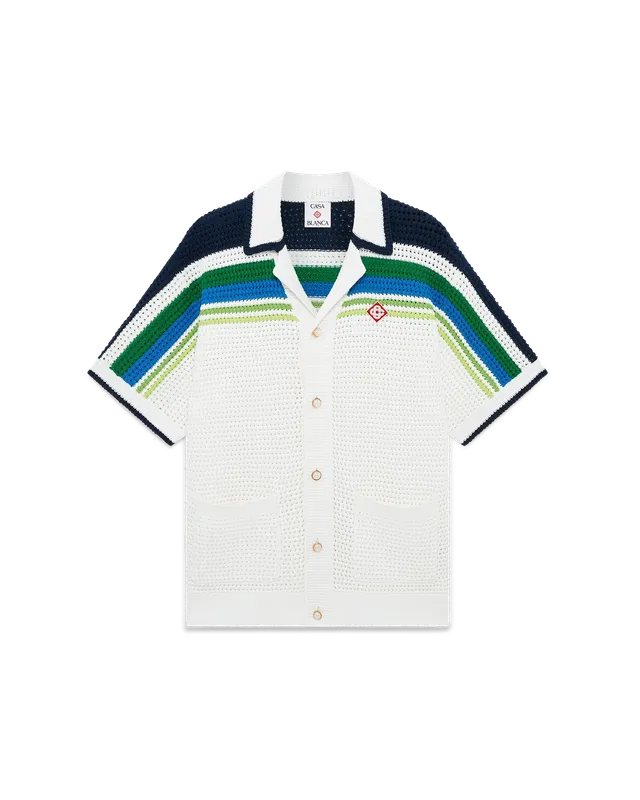 Casablanca Stripe Short Sleeve camicia knit bianco cotone