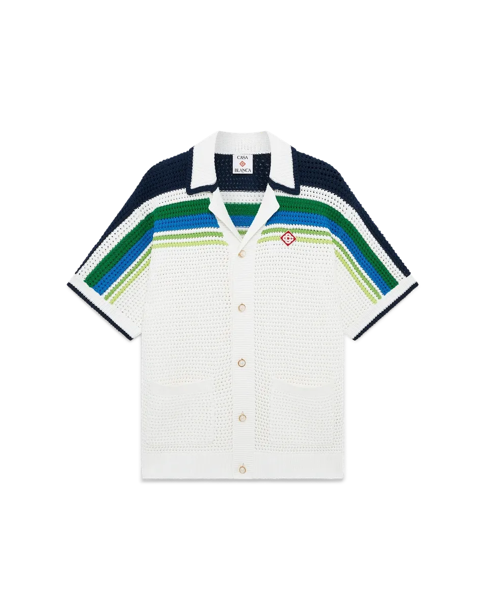 Casablanca Stripe Short Sleeve camicia knit bianco cotone