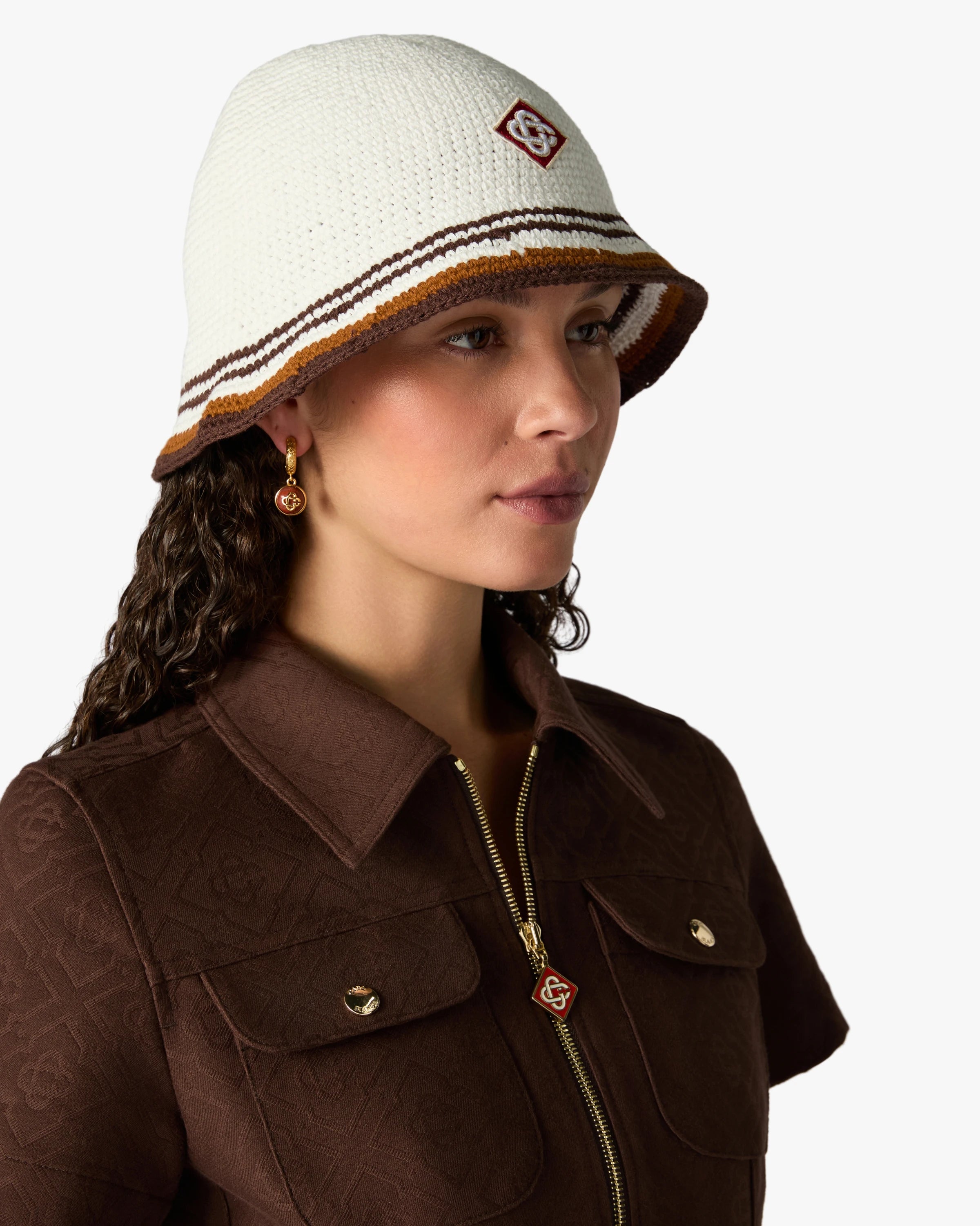 Casablanca Stripe Crochet cappello bucket bianco marrone