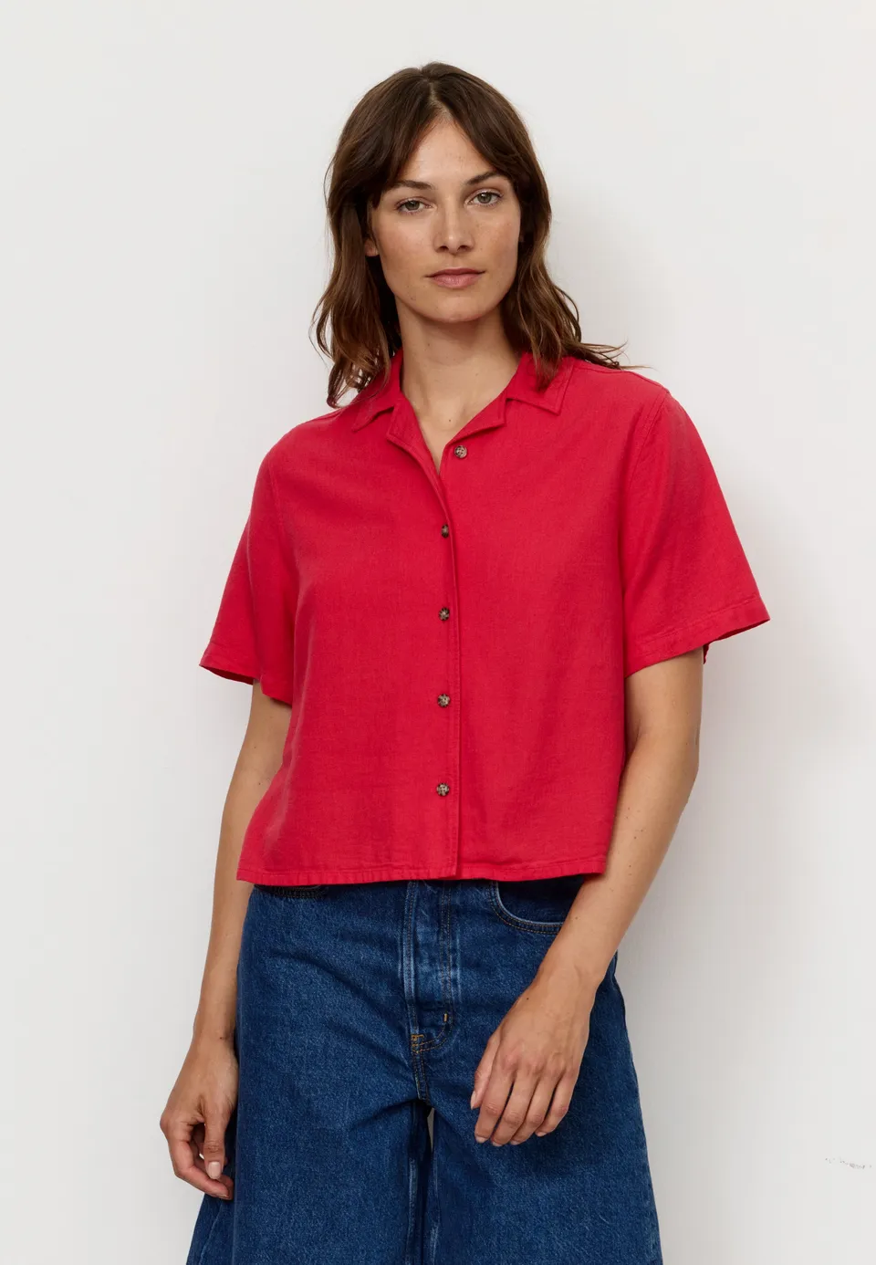 Recolution Camellia blusa in lino rosso lava