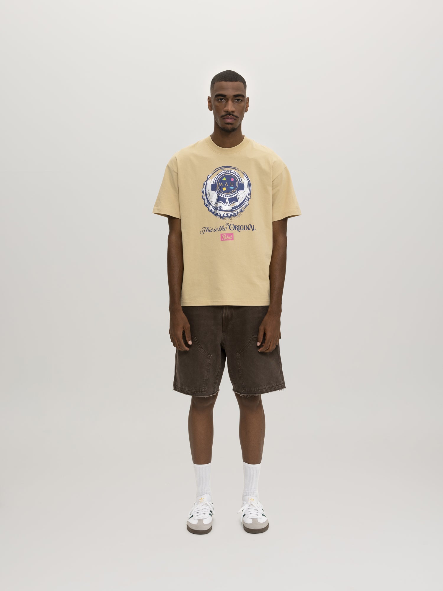 Maui and Sons Pabst Original T-Shirt Cotone Beige Grafica