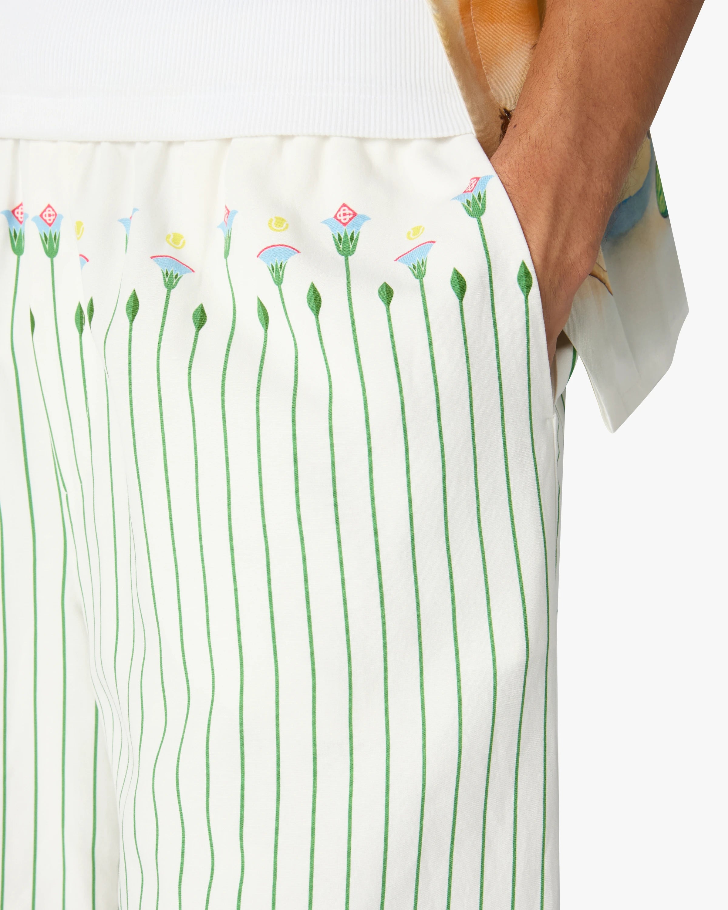 Casablanca Floral Stripe shorts verdi lino