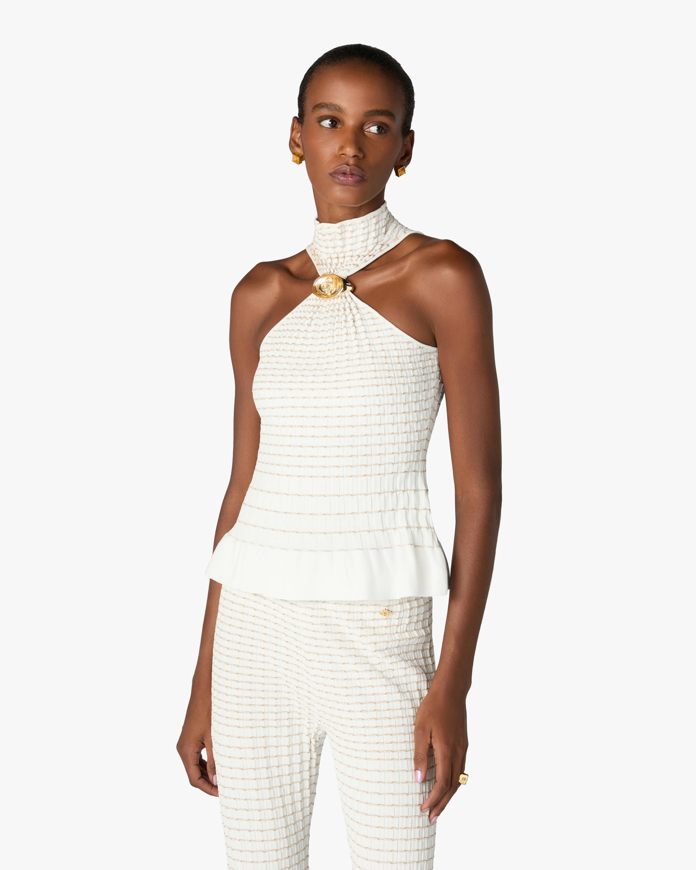 Casablanca Pleated Mosaic top donna bianco plissettato