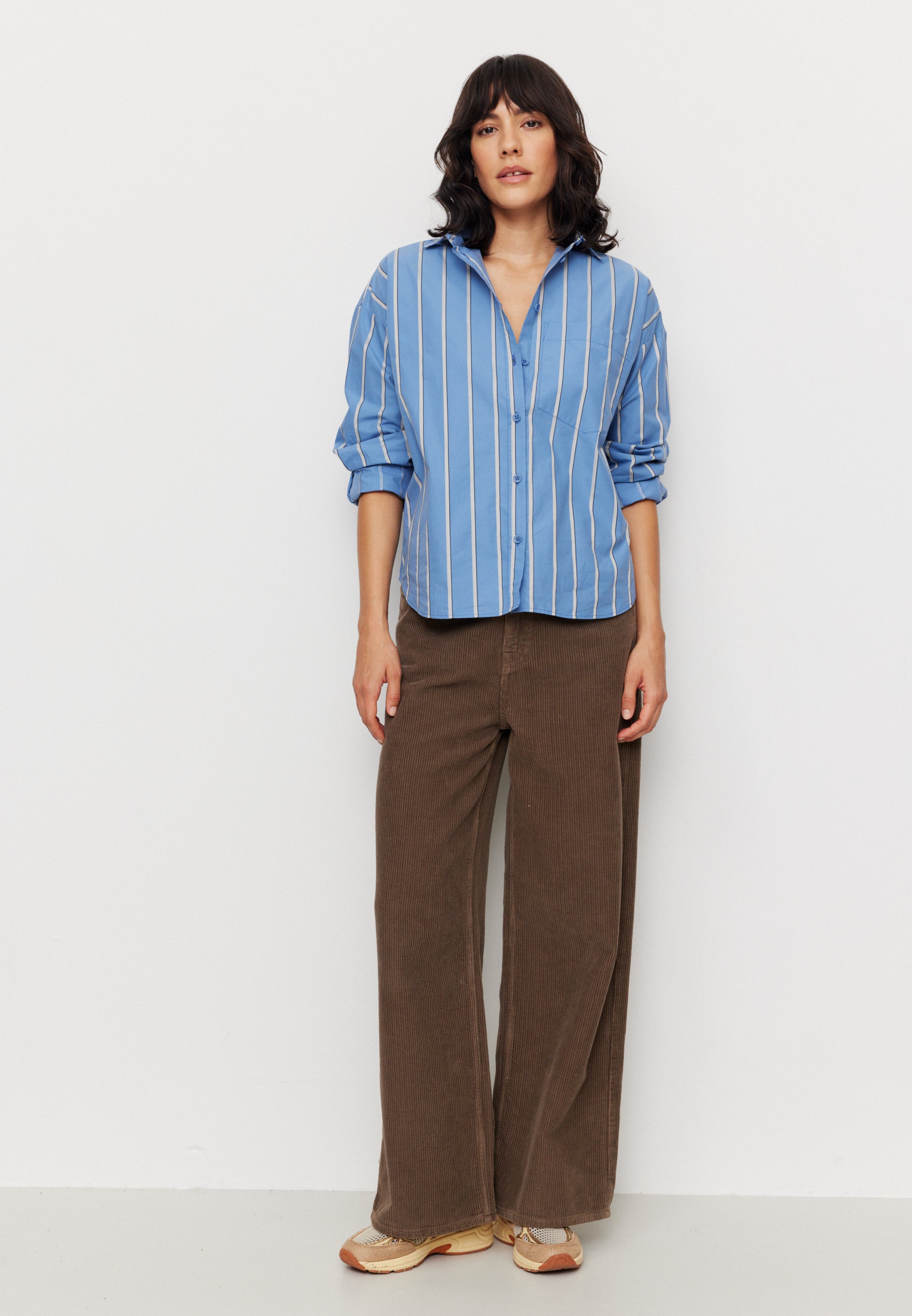 Recolution Forsythia Stripes camicia donna blue cotone bio