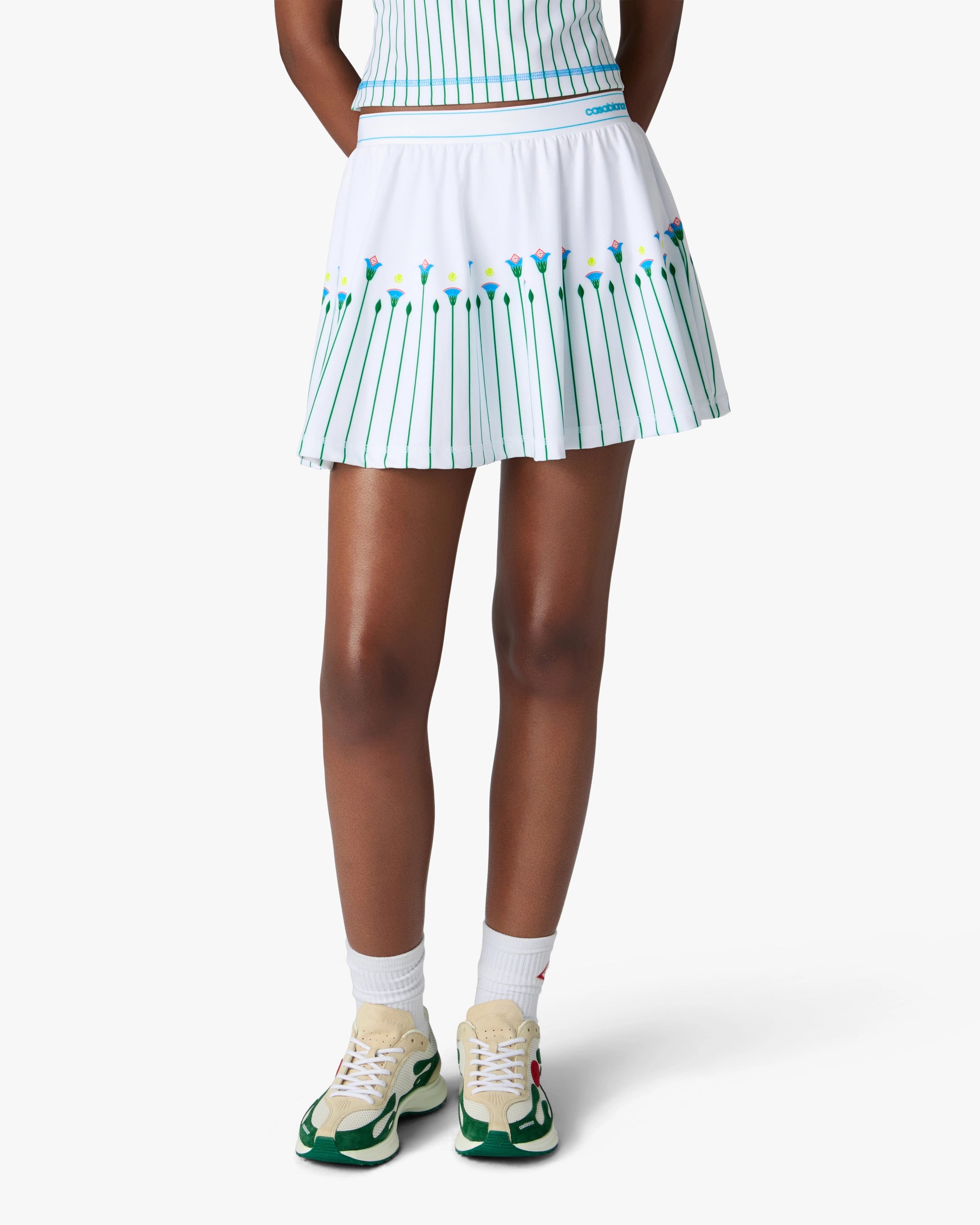 Casablanca Floral Stripe gonna tennis bianca mini