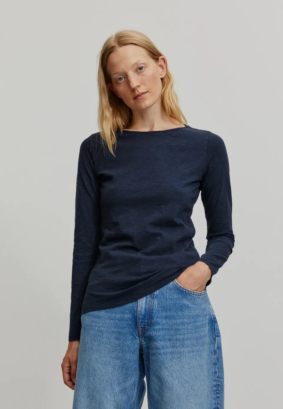 Recolution Iris maglia manica lunga blu navy cotone bio