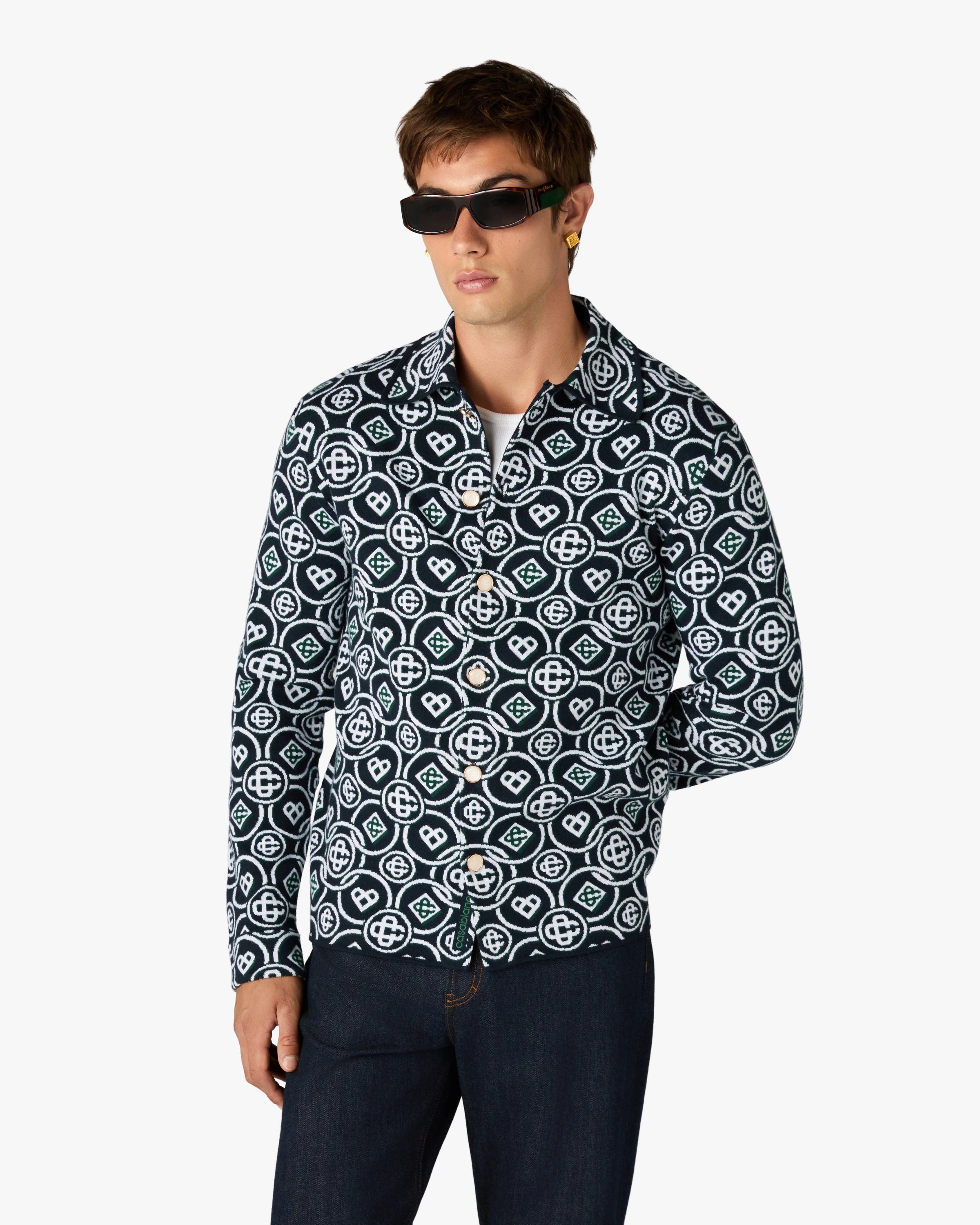 Casablanca Icon Monogram camicia manica lunga verde