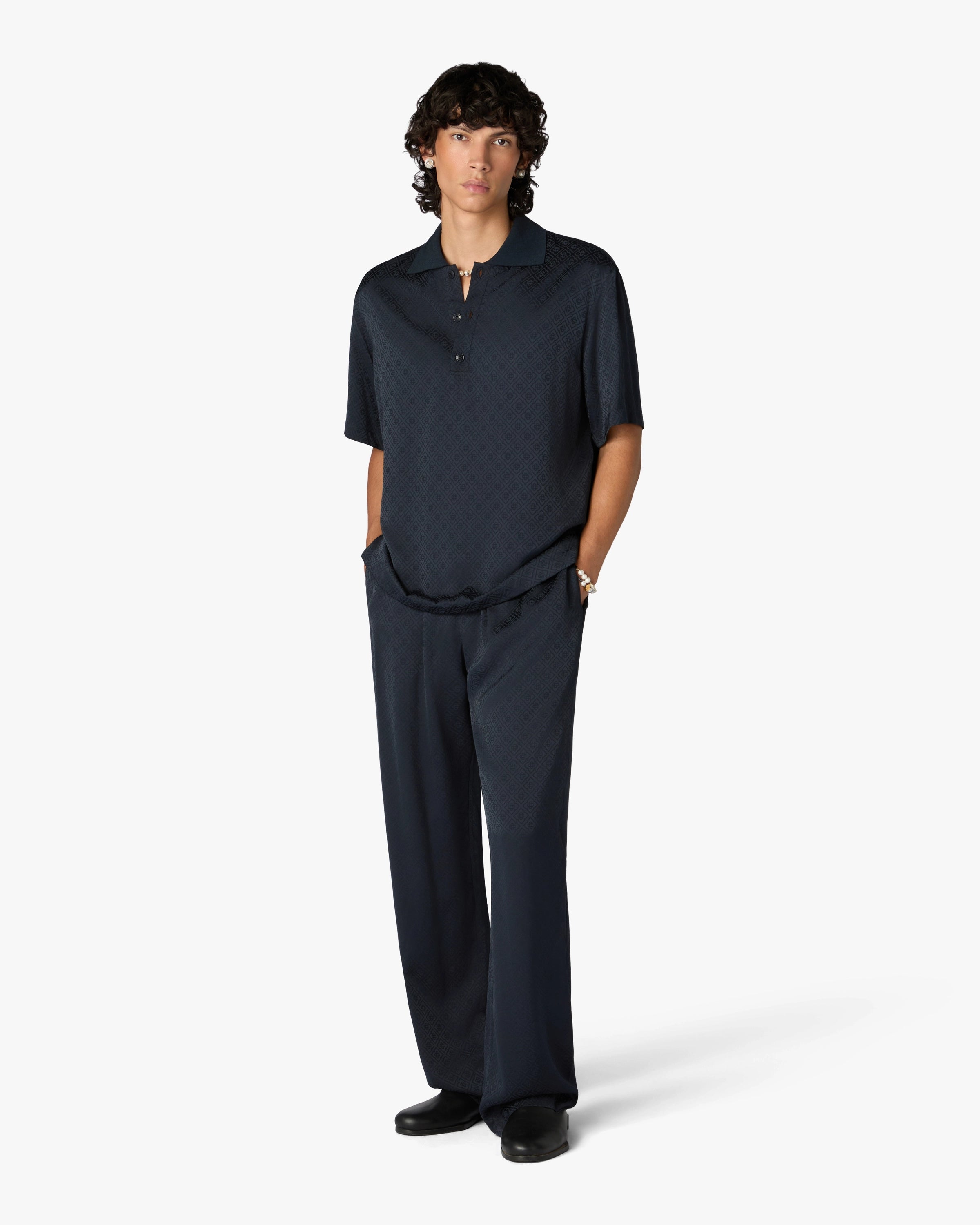 Casablanca Knit Collar polo uomo blu navy viscosa