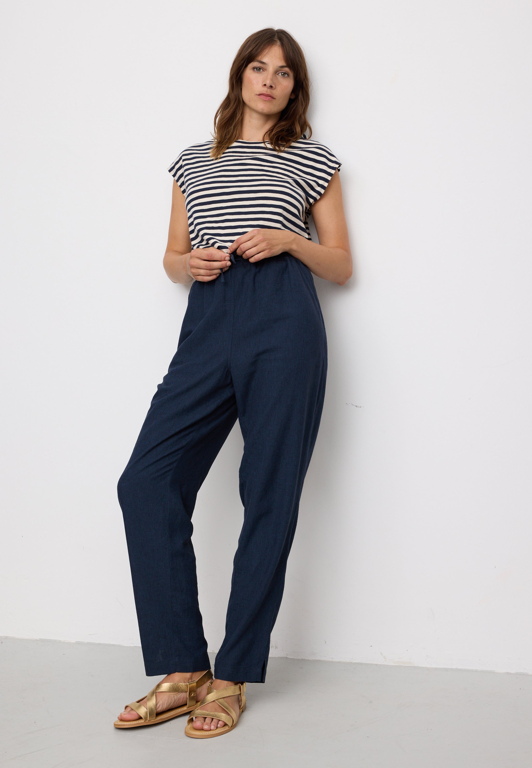 Recolution Moonflower pantaloni donna navy lino